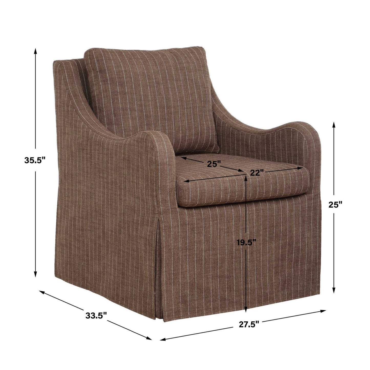Luxury Brown Pinstripes Swivel Lounge Chair Modern Italian Style for Villa