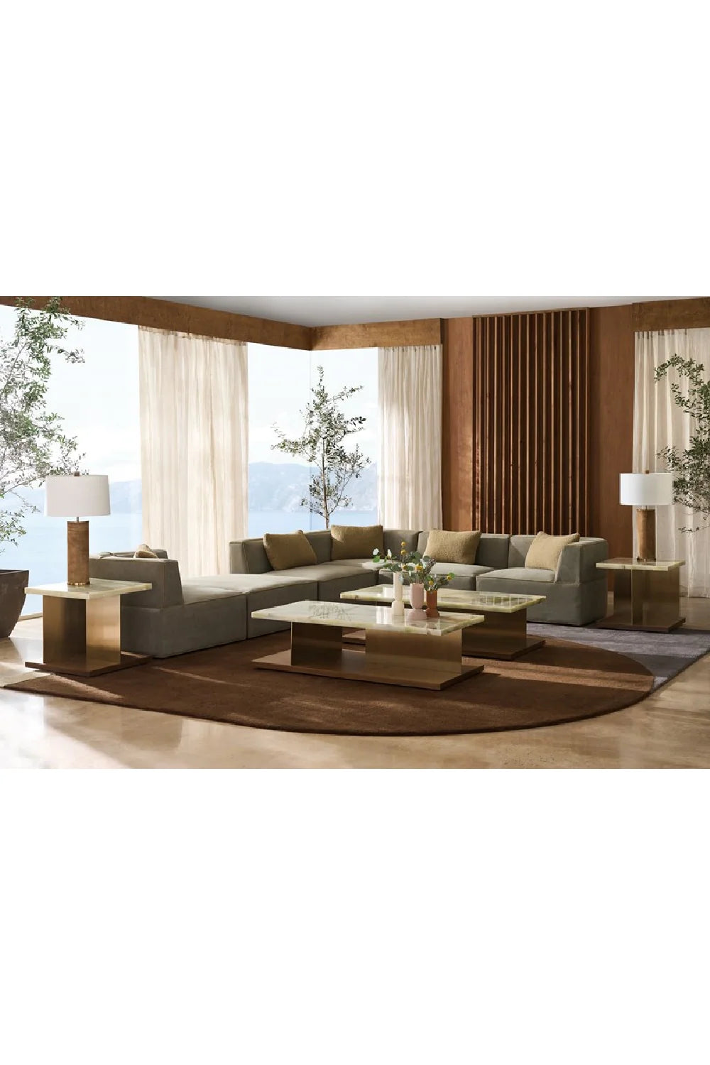 Luxury Brown Welted Sectional Sofa Modern Italian Style for Villa
