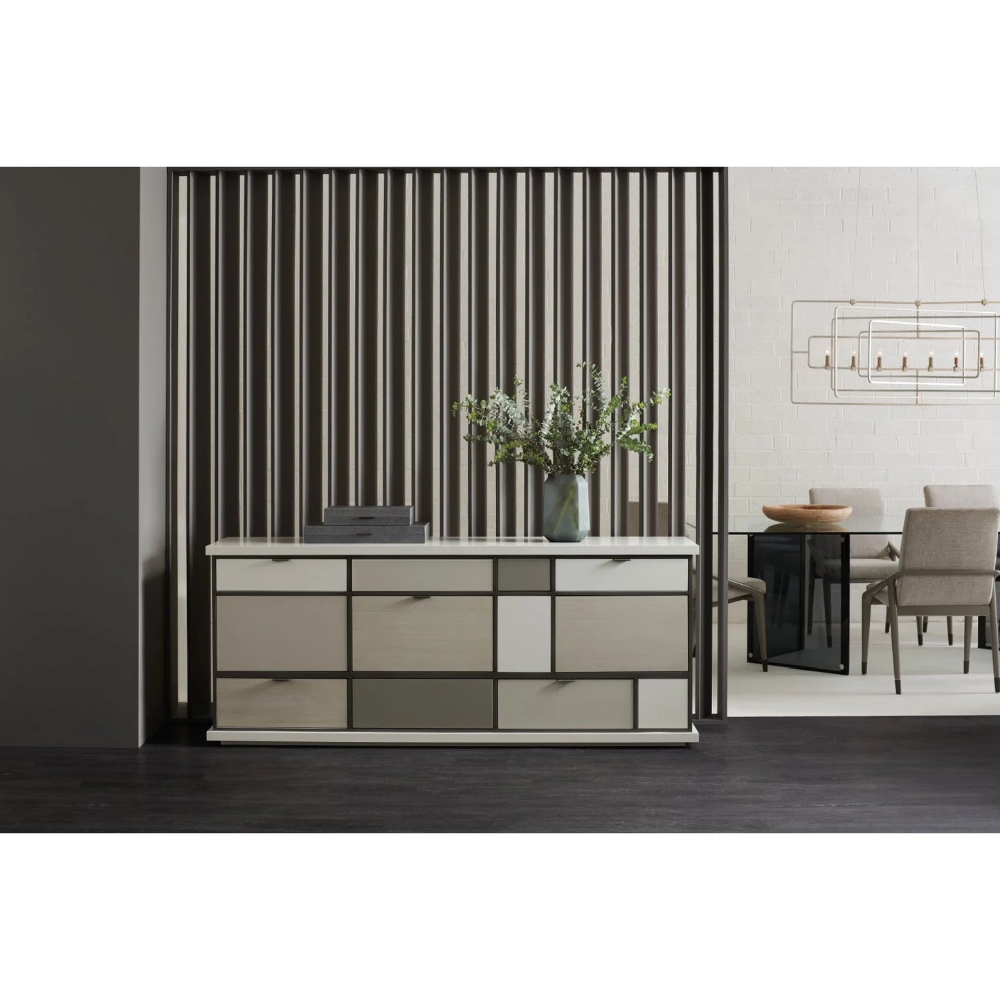 Luxury Checkerboard Glass 8-Drawer Sideboard European Style for Villa