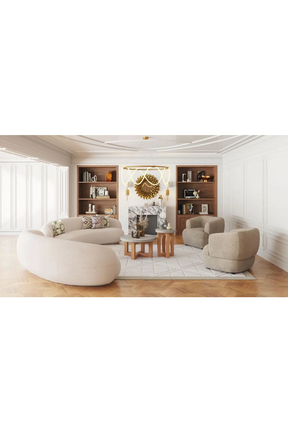 Luxury Cream Shearling Curved Sofa Modern Italian Style for Villa