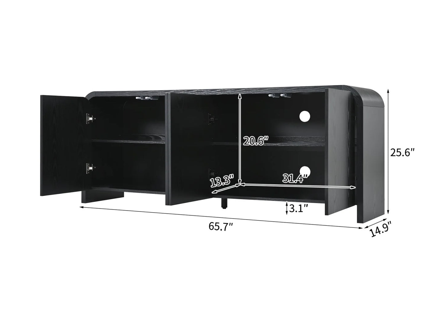 Luxury Curved Black Wood TV Stand Modern Italian Style for Villa