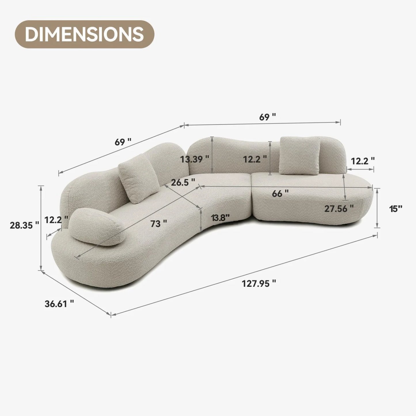 Luxury Curved Boucle Sectional Sofa Modern Italian Style for Villa