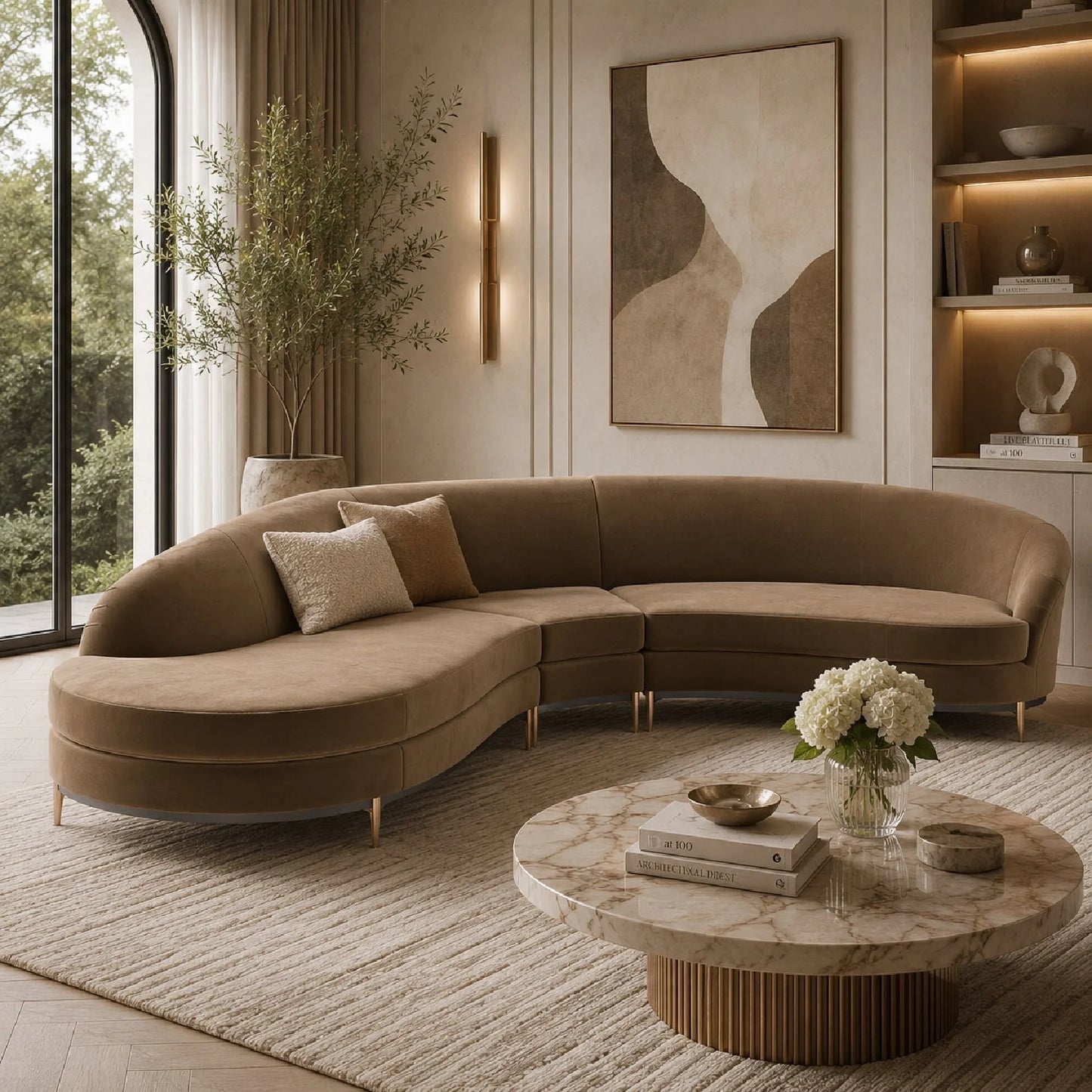 Luxury Curved Velvet Sectional Sofa Modern Italian Style for Villa