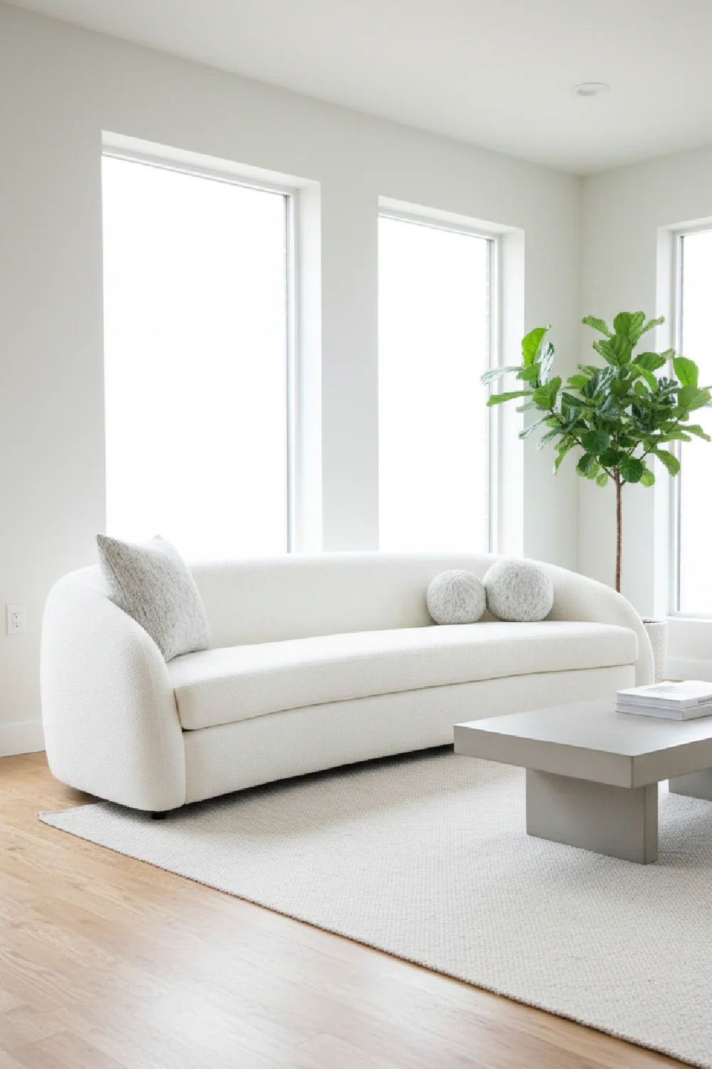 Luxury Curved White Fabric 4-Seater Sofa Modern Italian Style for Villa