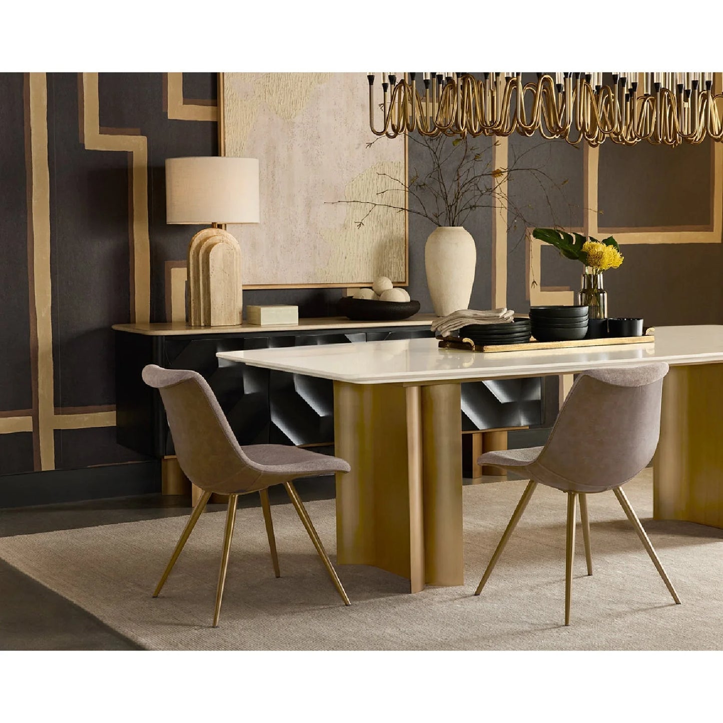 Luxury Faceted Black 4-Door Sideboard European Style for Villa