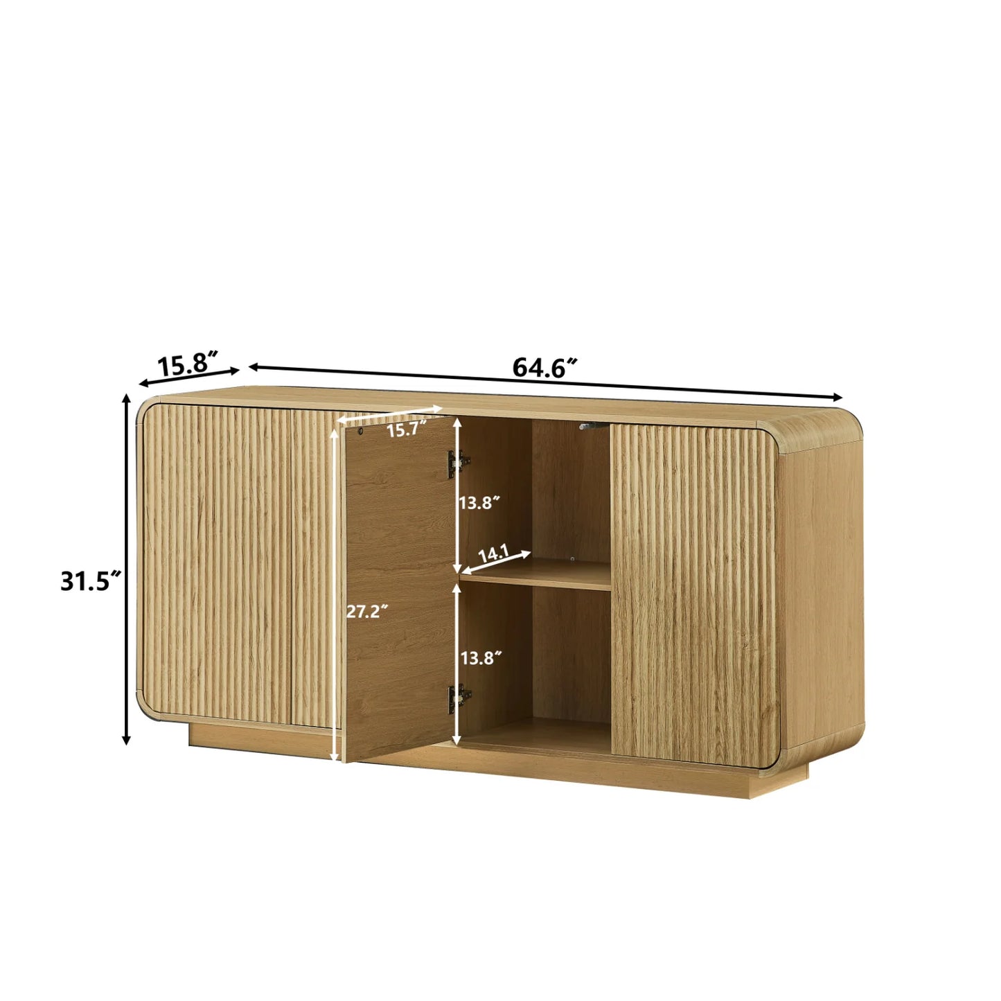 Luxury Fluted Wooden 4-Door Sideboard European Style for Villa