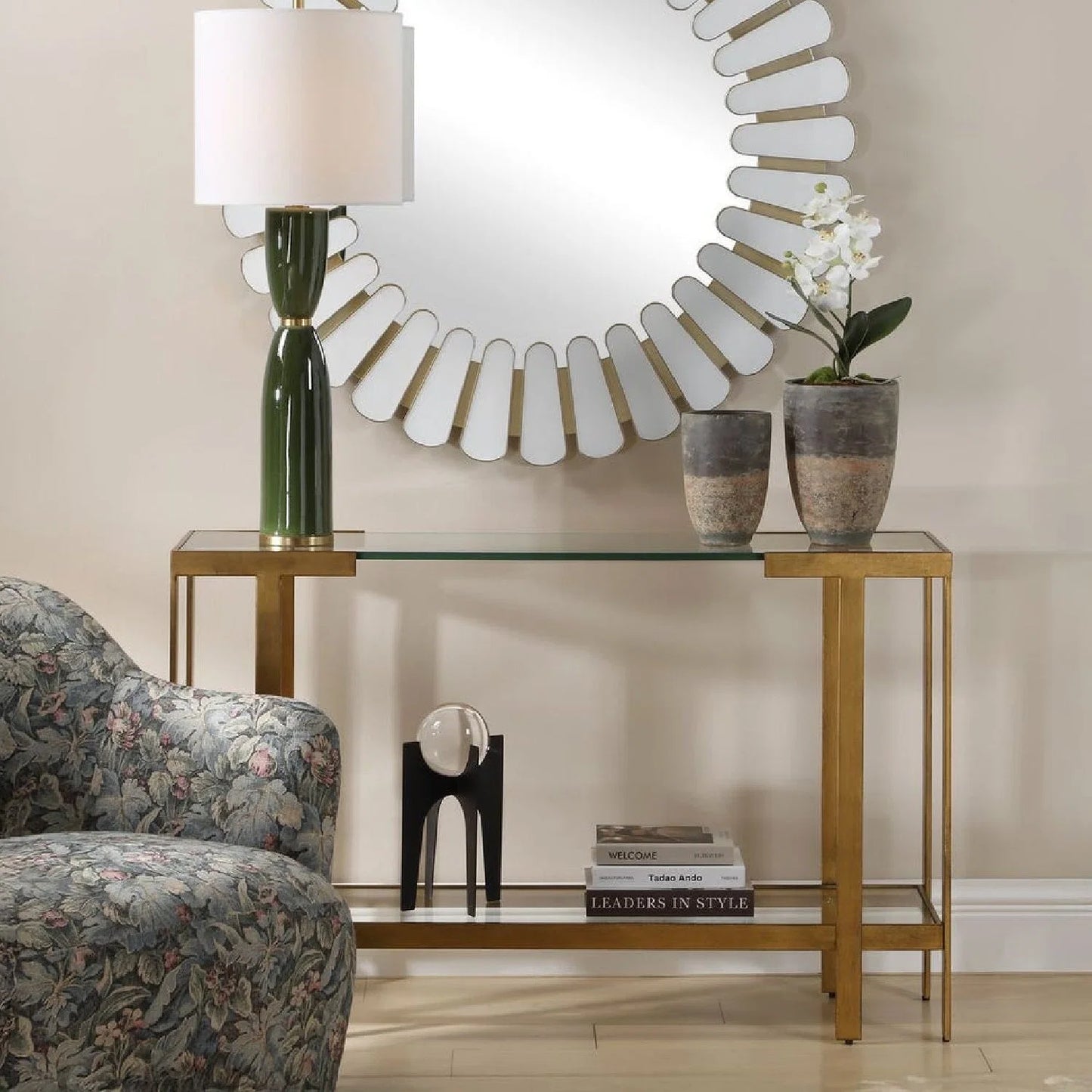 Luxury Gold Framed Glass Console Table Modern Italian Style for Villa