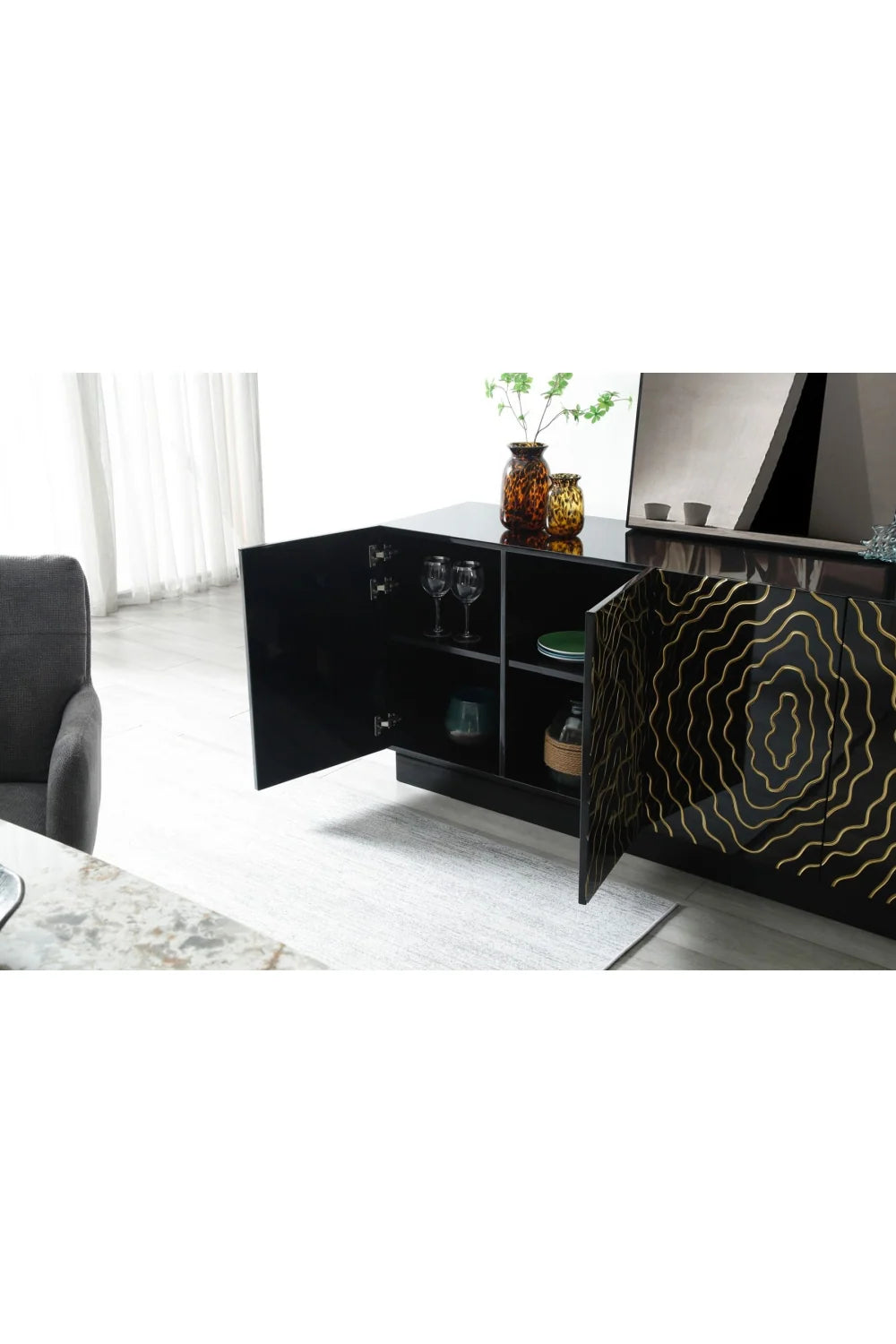 Luxury Gold Inlaid 4-Door Sideboard European Style for Villa