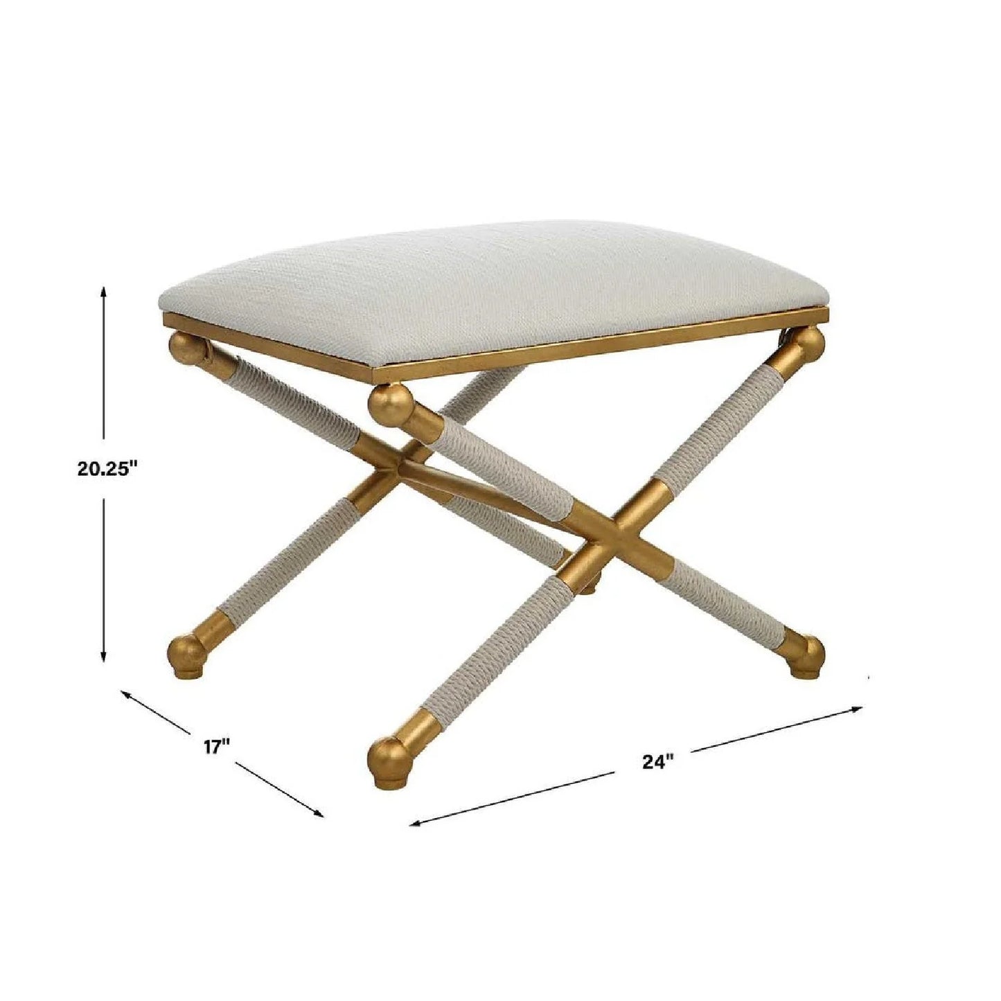 Luxury Gold Leaf White Fabric Bench European Style for Villa