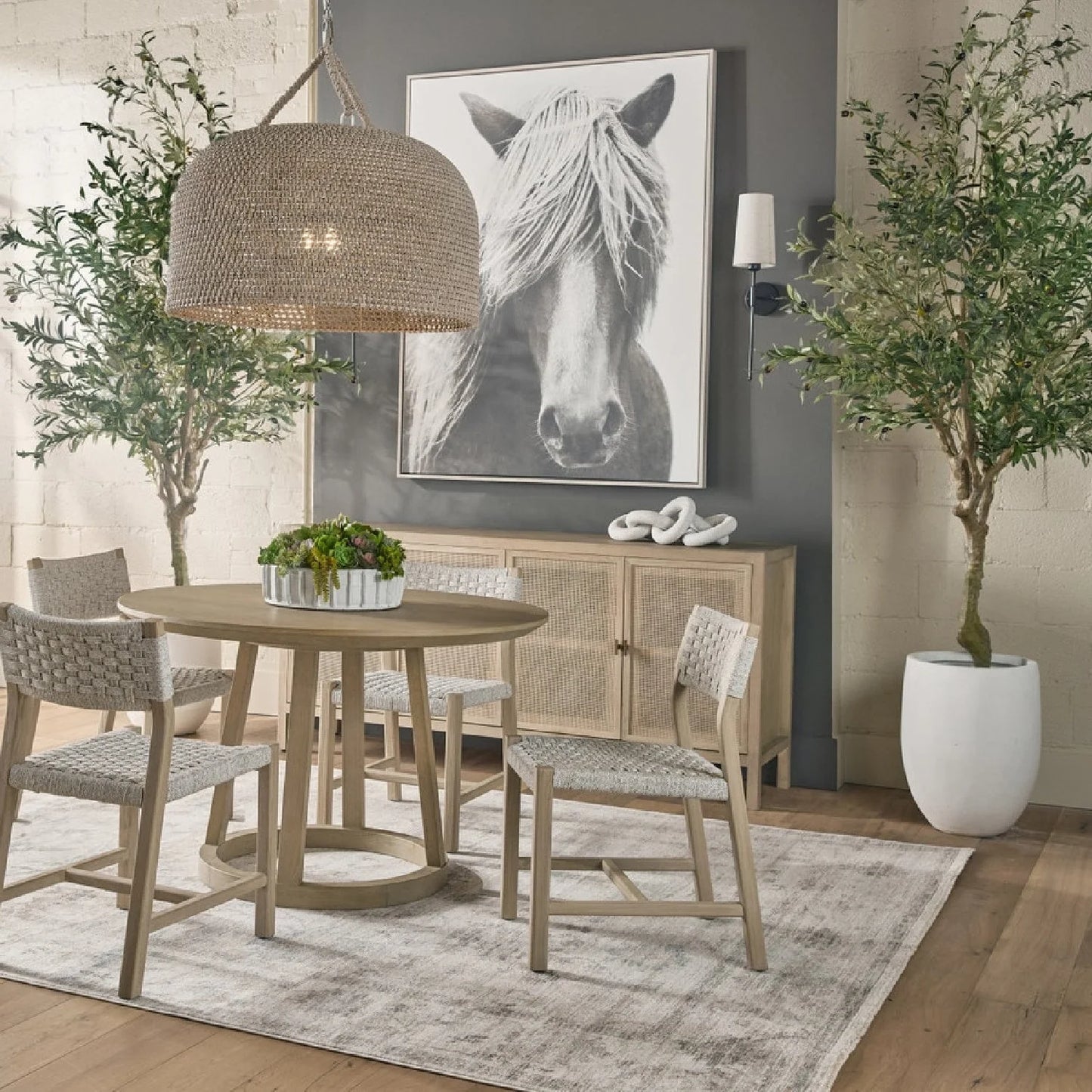 Luxury Gray Cane 4-Door Sideboard European Style for Villa
