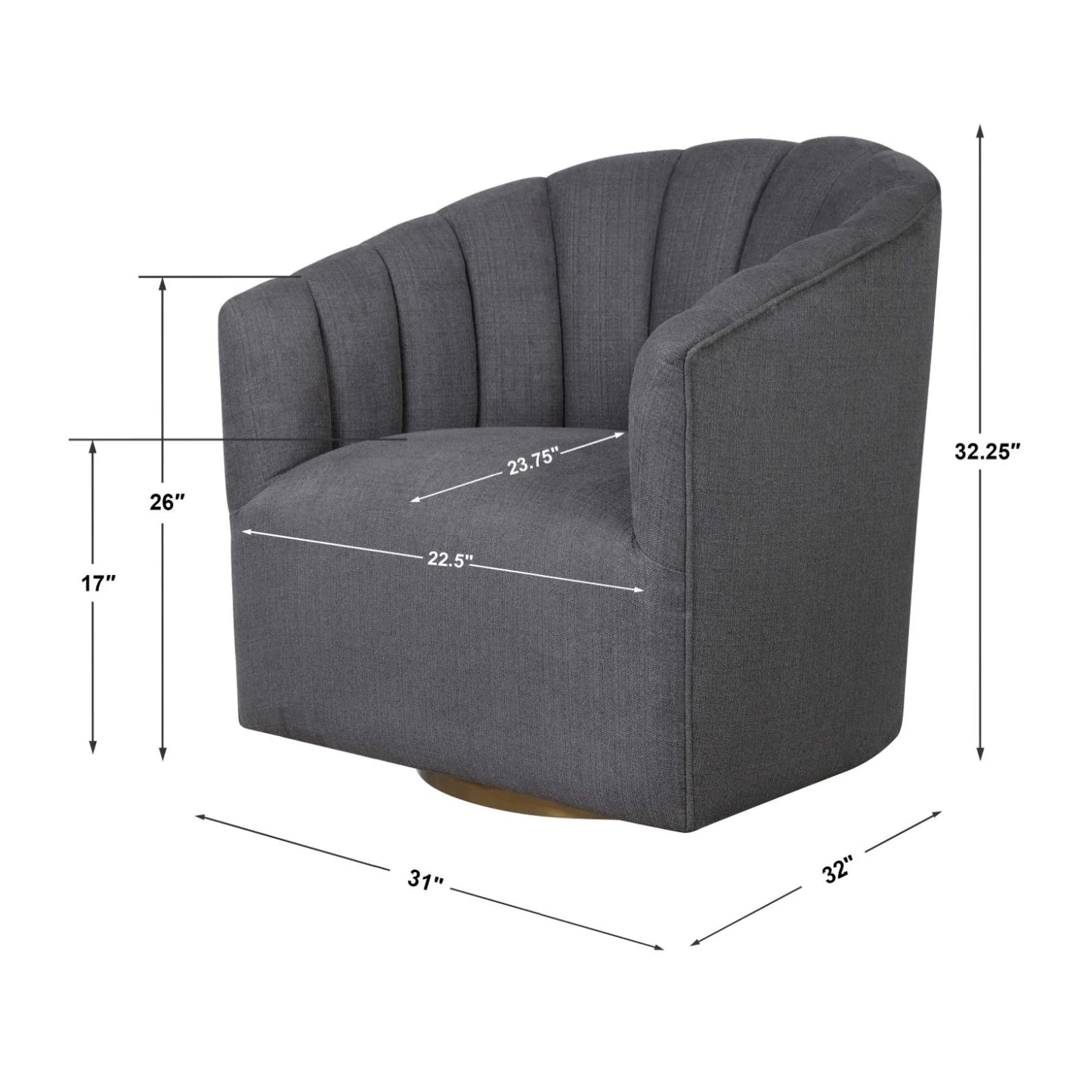 Luxury Gray Channel-Tufted Swivel Chair European Style for Villa