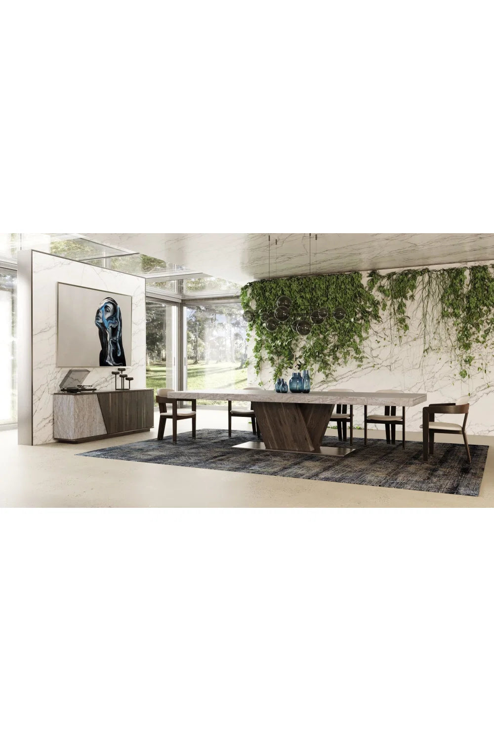 Luxury Gray Elm 4-Door Sideboard European Style for Villa