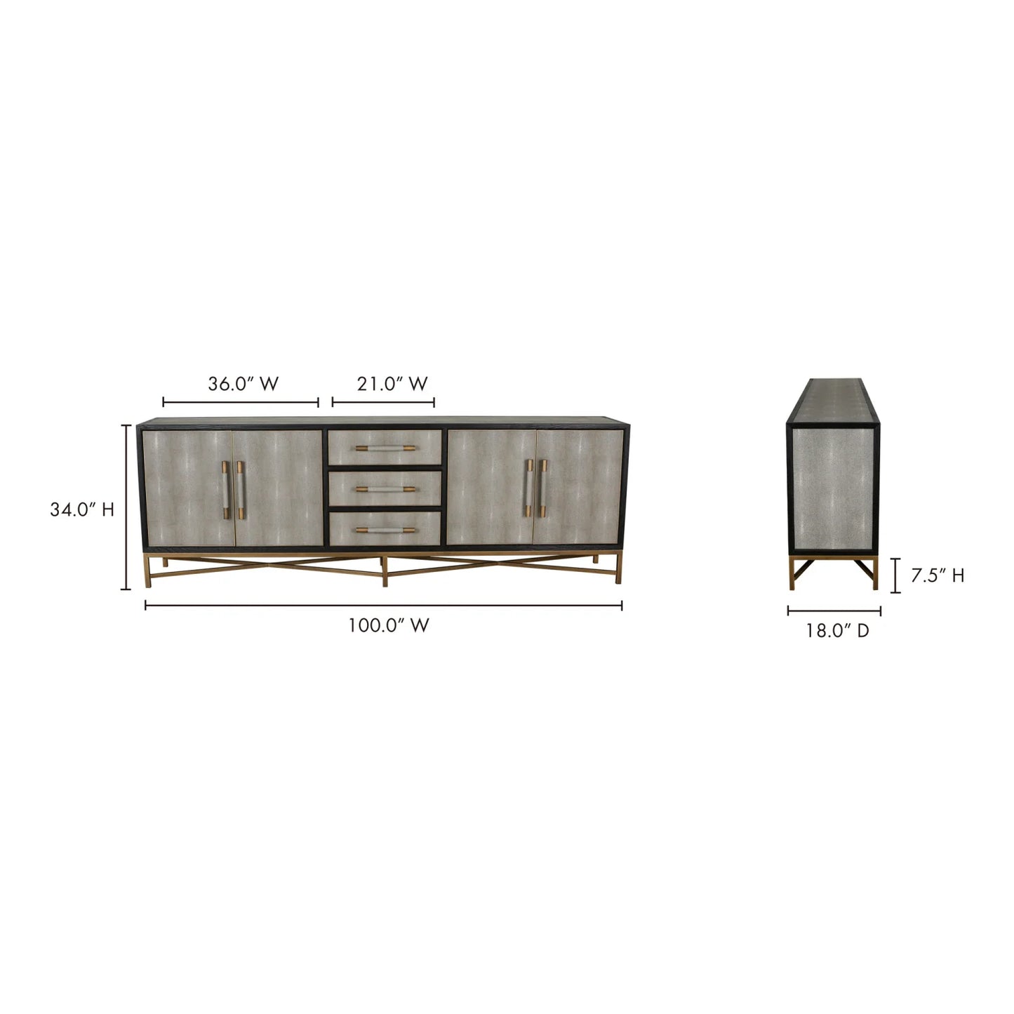 Luxury Gray Shagreen Vegan Leather Sideboard European Style for Villa