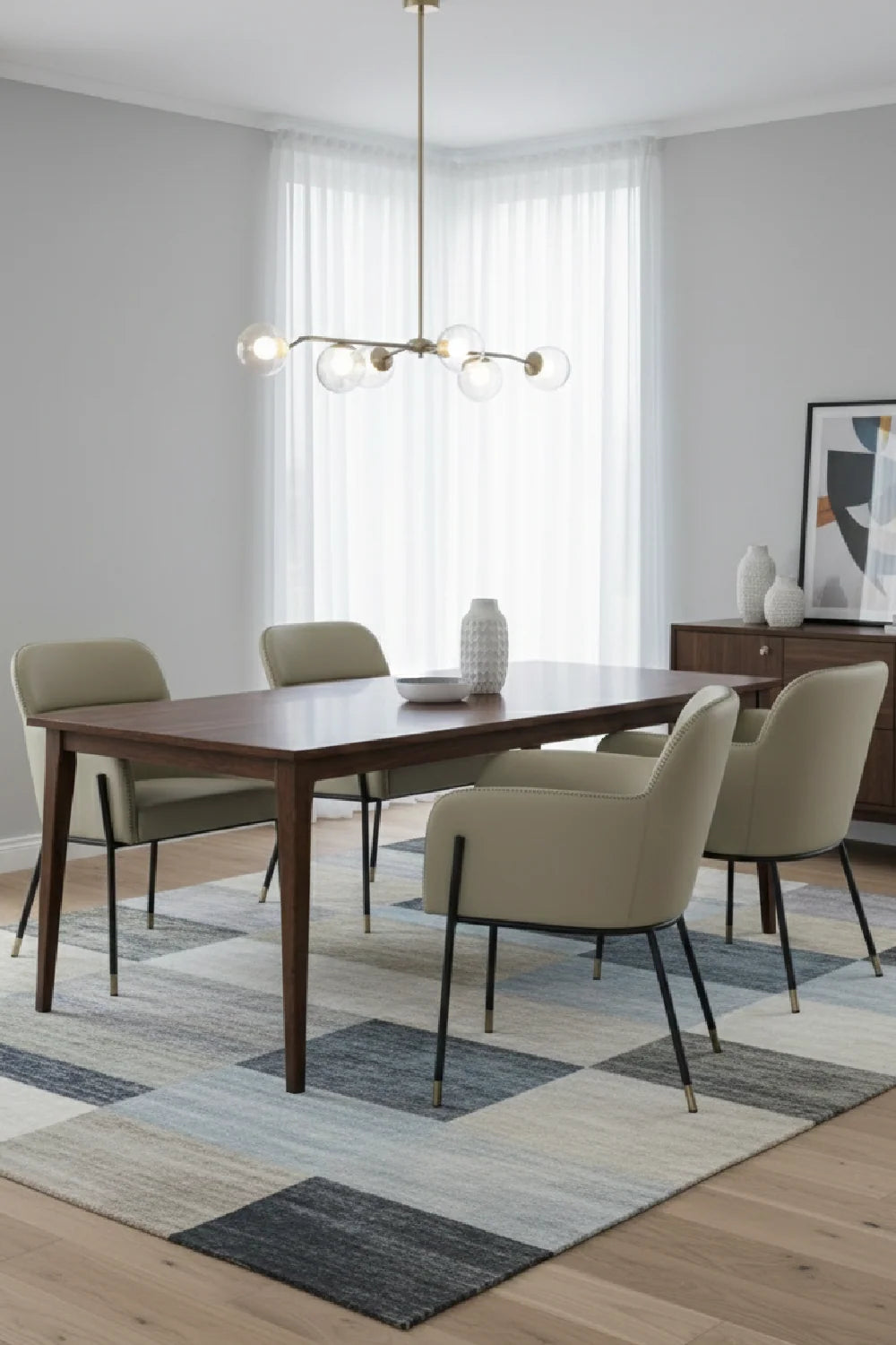 Luxury Gray Vegan Leather Dining Armchair European Style for Villa