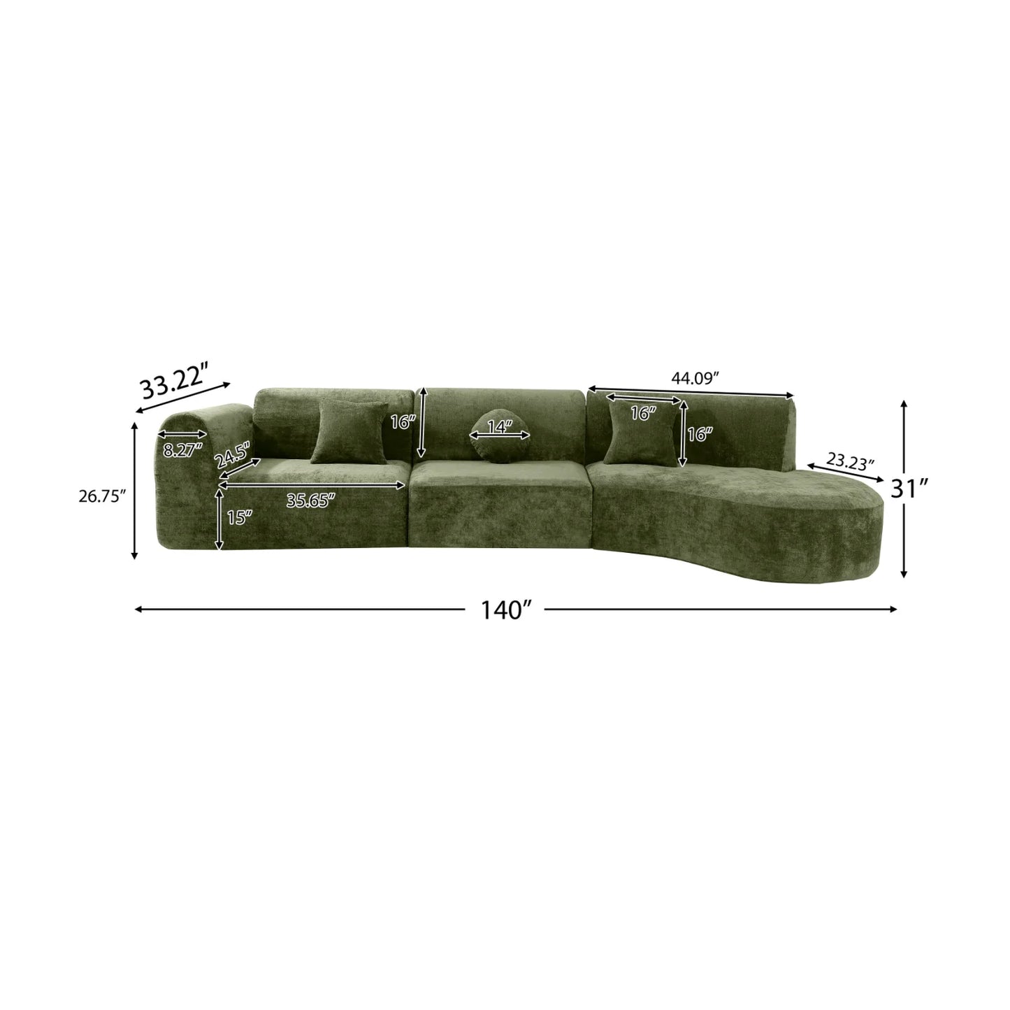 Luxury Green Curved Sectional Sofa Modern Italian Style for Villa