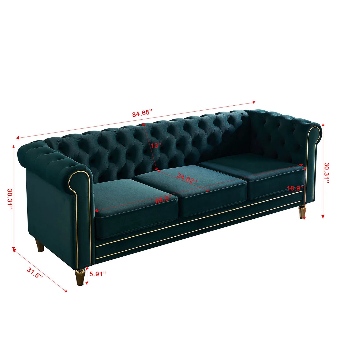 Luxury Green Velvet Chesterfield Sofa Modern Italian Style for Villa