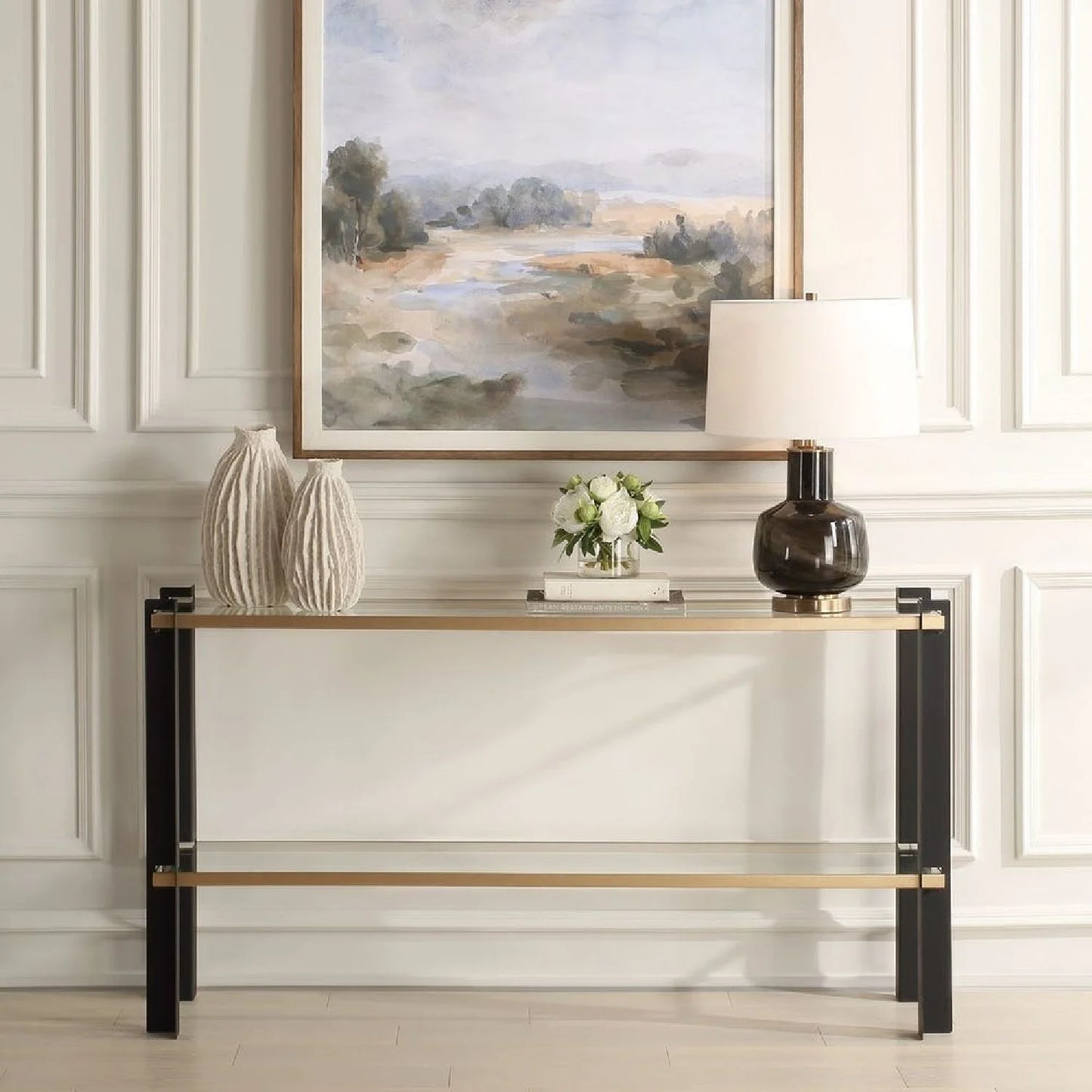 Luxury Iron Framed Glass Console Table Modern Italian Style for Villa