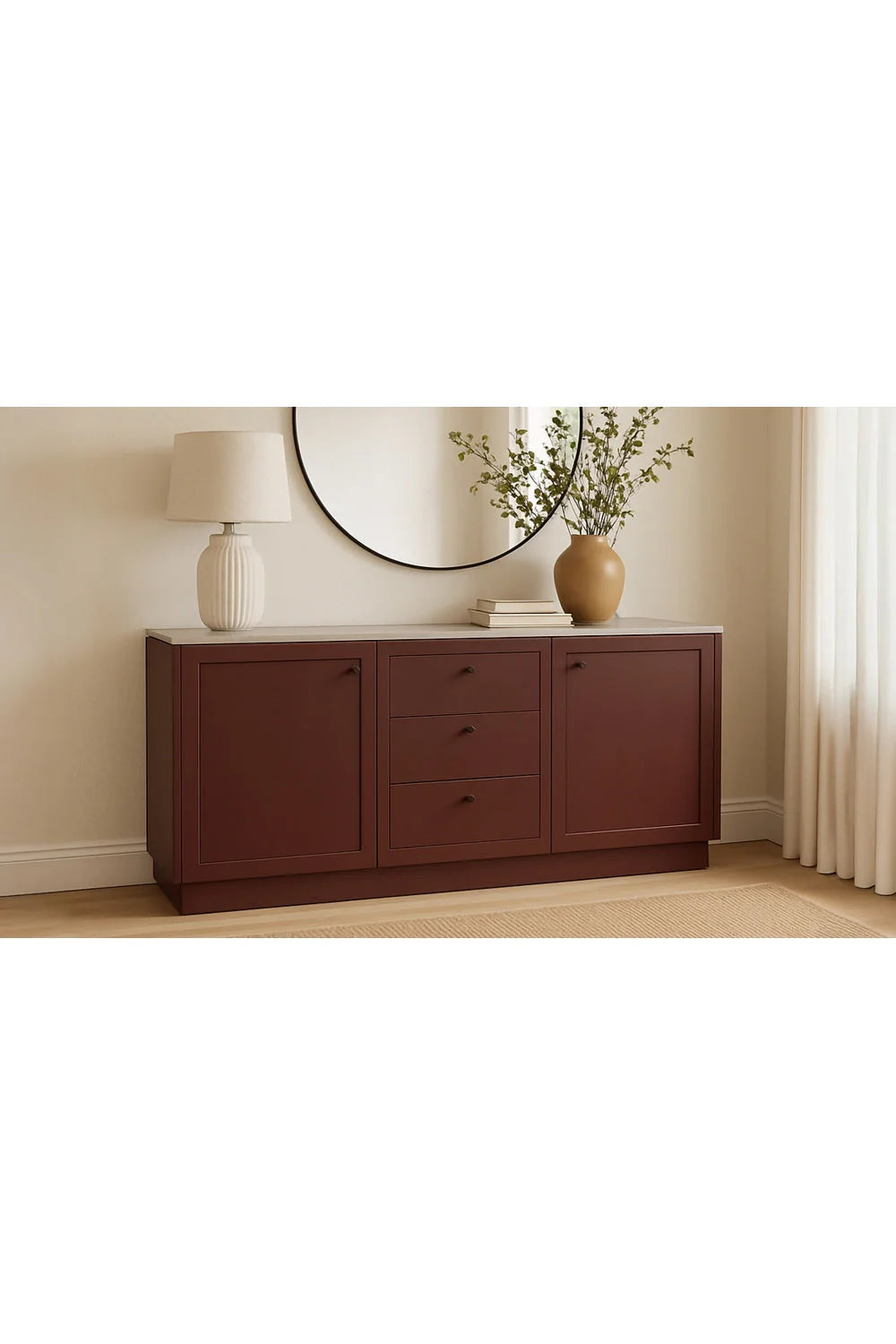 Luxury Marble Top Wooden 2-Door Sideboard European Style for Villa