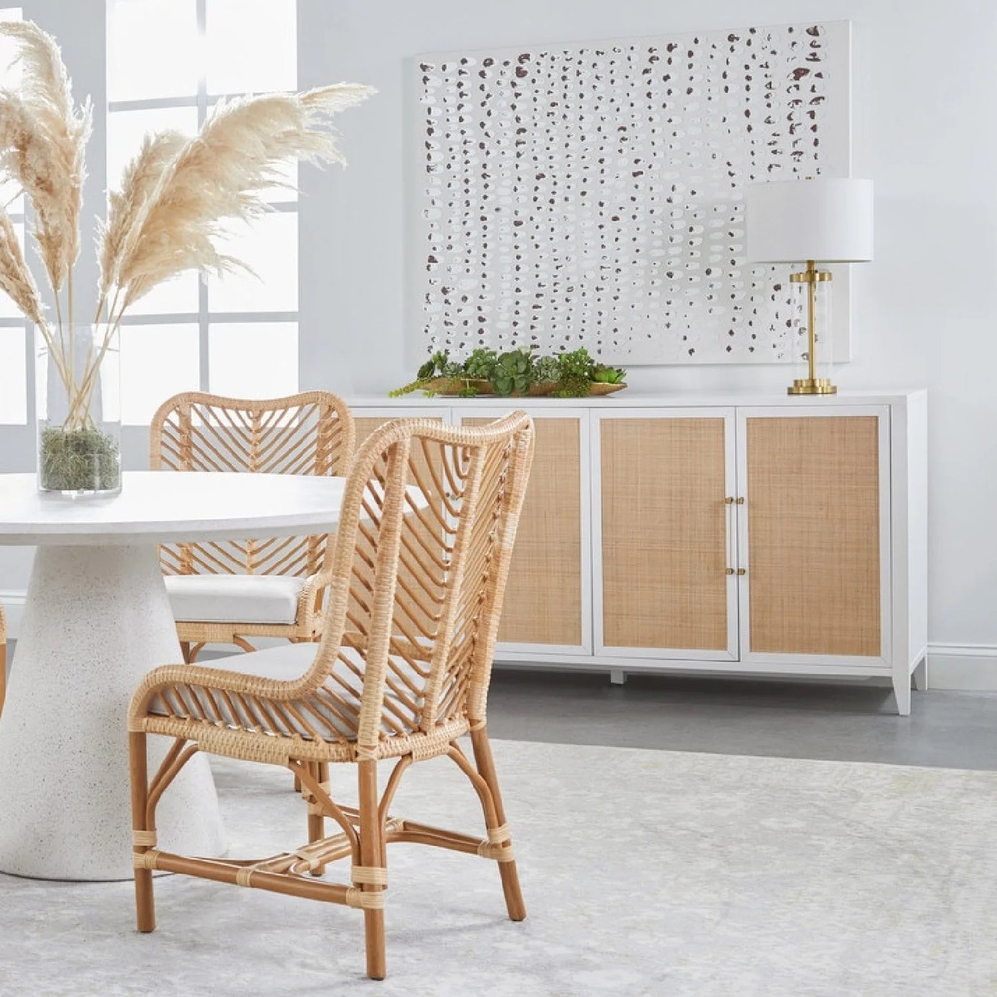 Luxury Matte White Rattan 4-Door Sideboard European Style for Villa