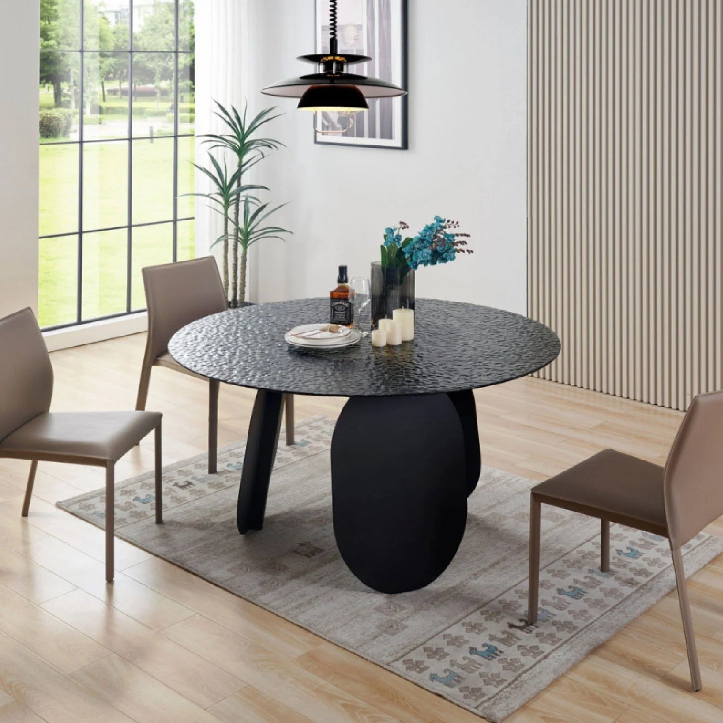 Luxury Maxine Gray Glass Round Dining Table Modern Italian Style for Villa