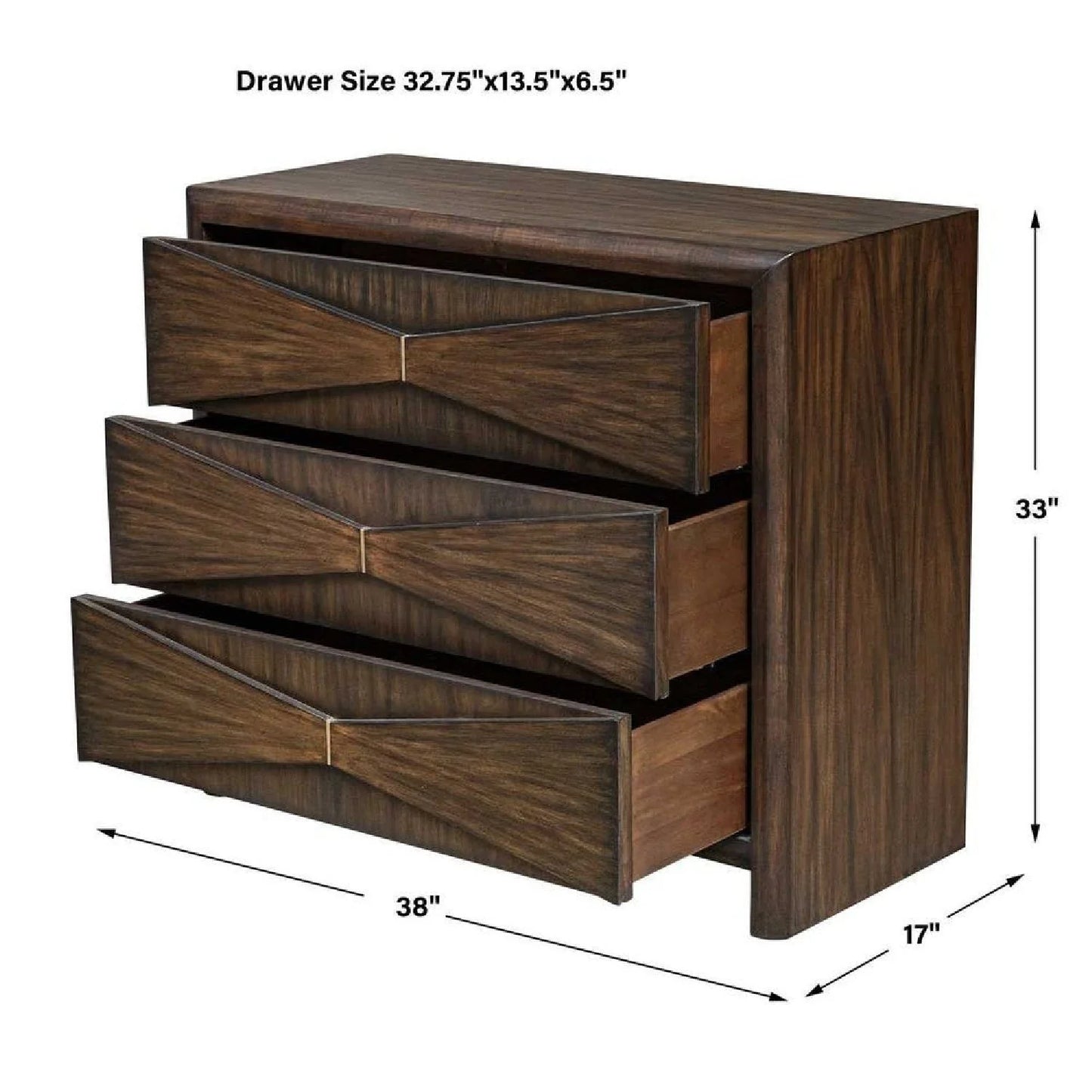 Luxury Modern Acacia Wood 3-Drawer Chest European Style for Villa