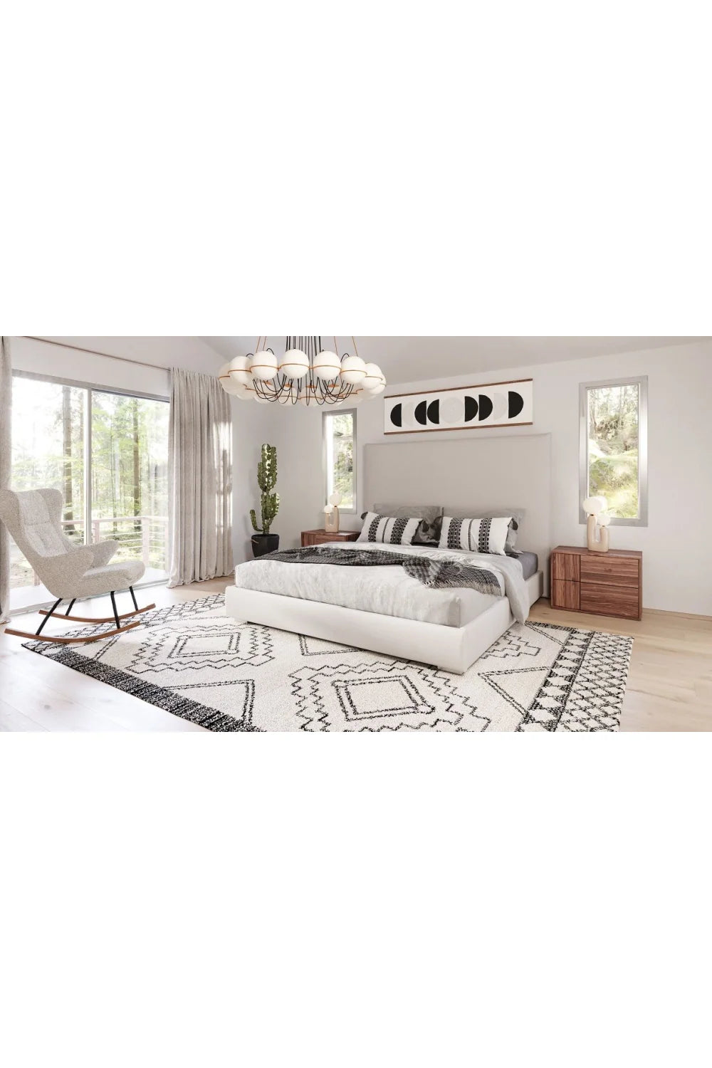 Luxury Modern Beige Fabric High-Headboard Bed European Style for Villa