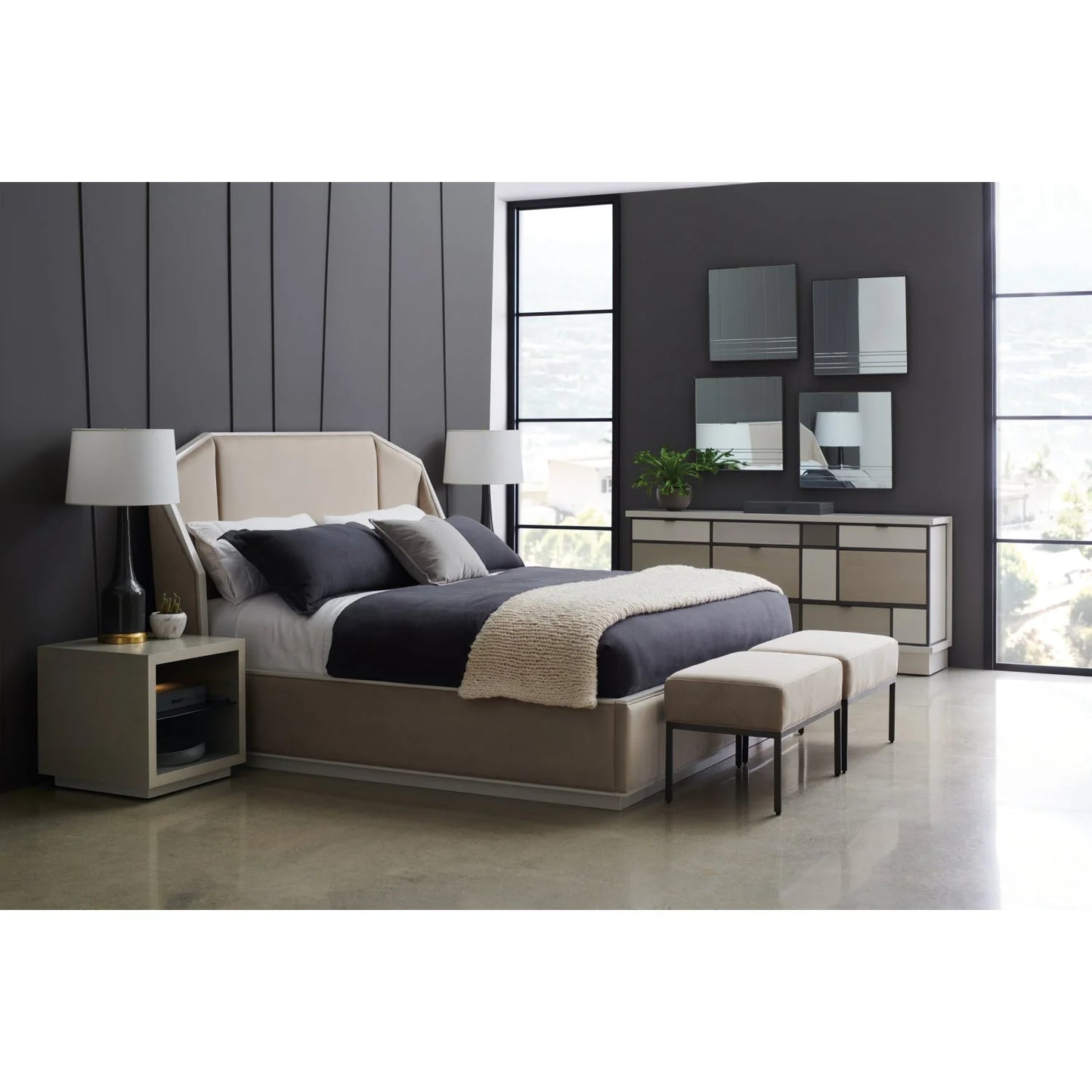 Luxury Modern Beige Upholstered Bed European Style for Villa