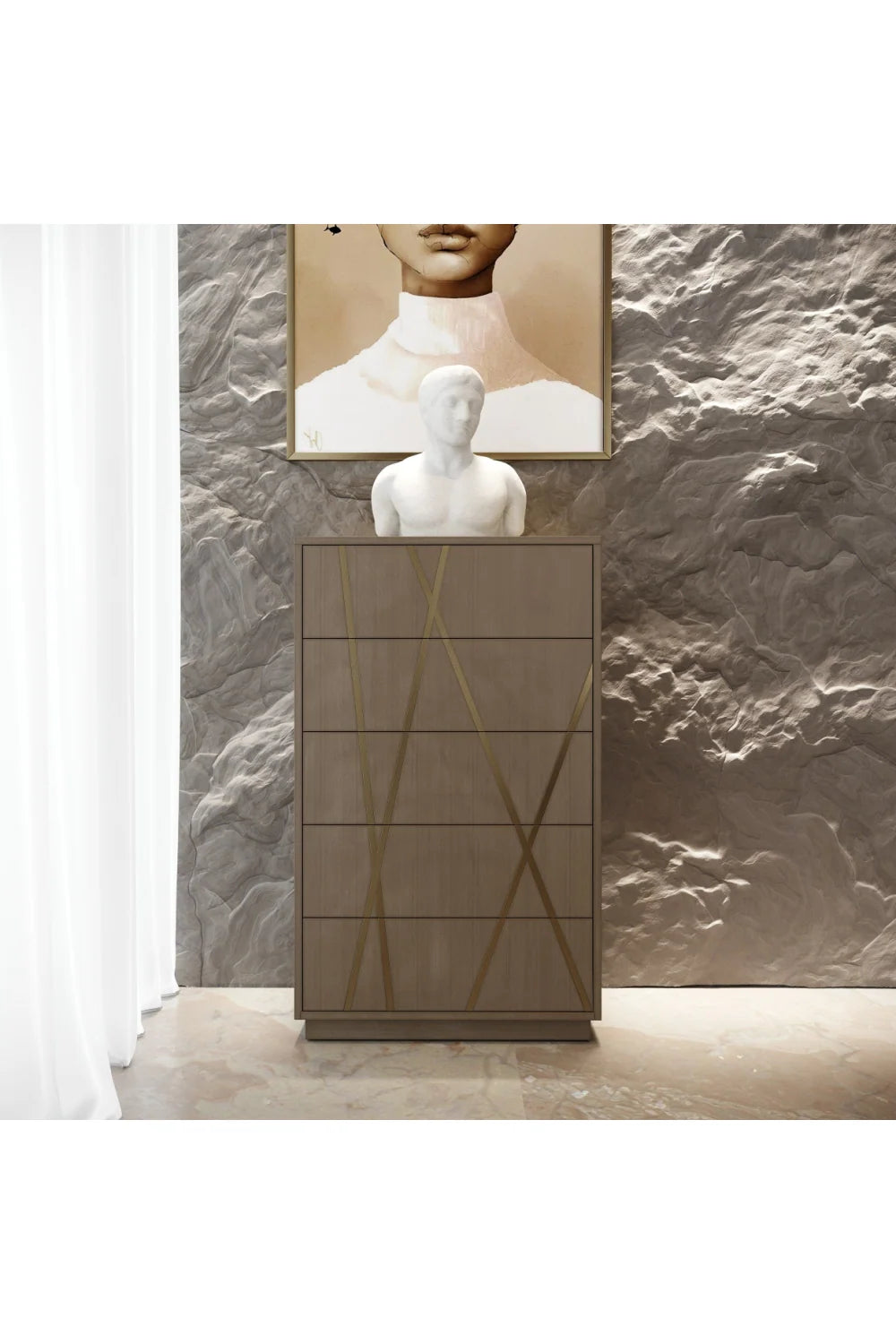 Luxury Modern Birch Veneer 5-Drawer Chest European Style for Villa