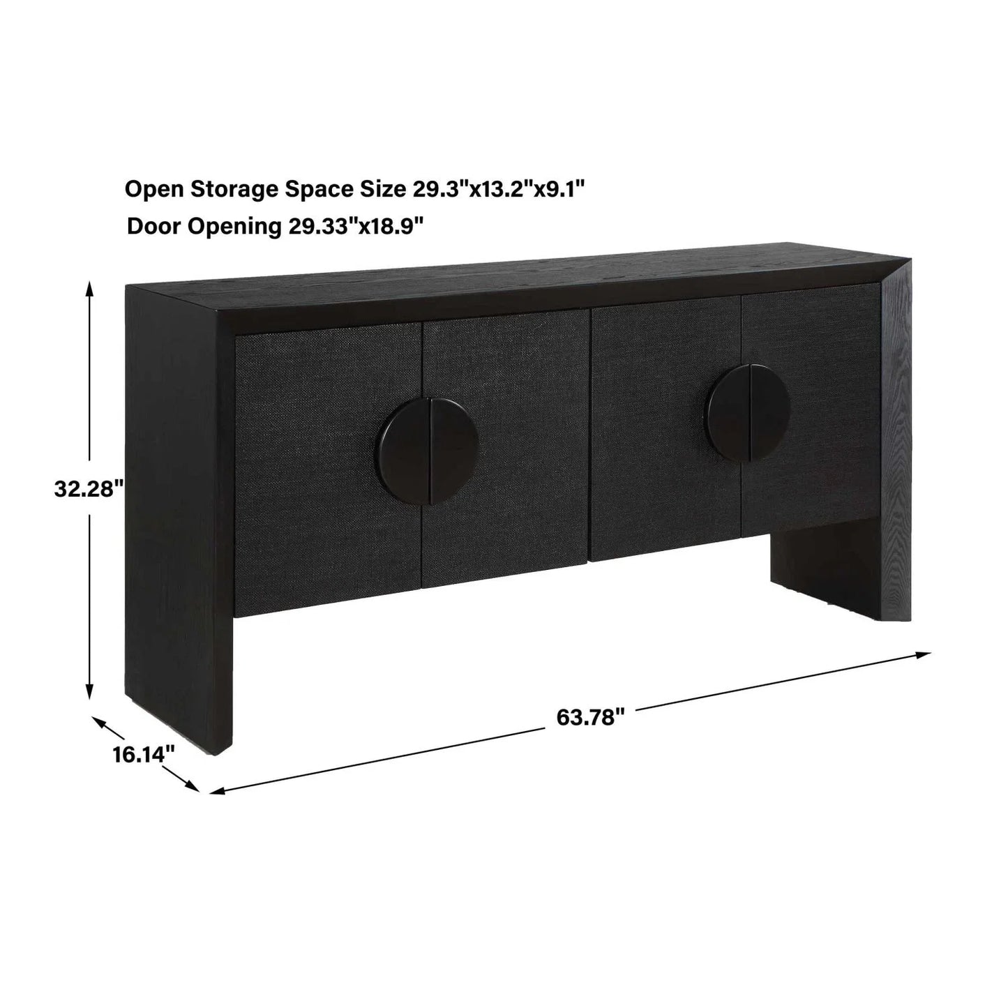 Luxury Modern Black Grasscloth 4-Door Cabinet European Style for Villa