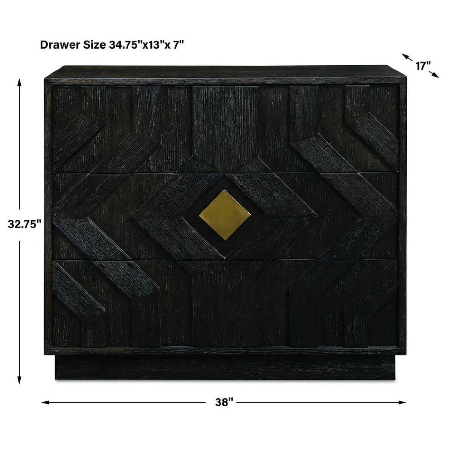 Luxury Modern Black Oak 3-Drawer Chest European Style for Villa