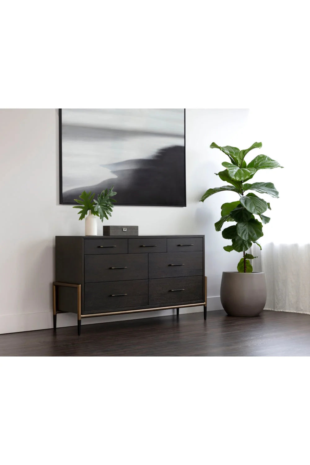 Luxury Modern Brown Acacia 7-Drawer Dresser European Style for Villa