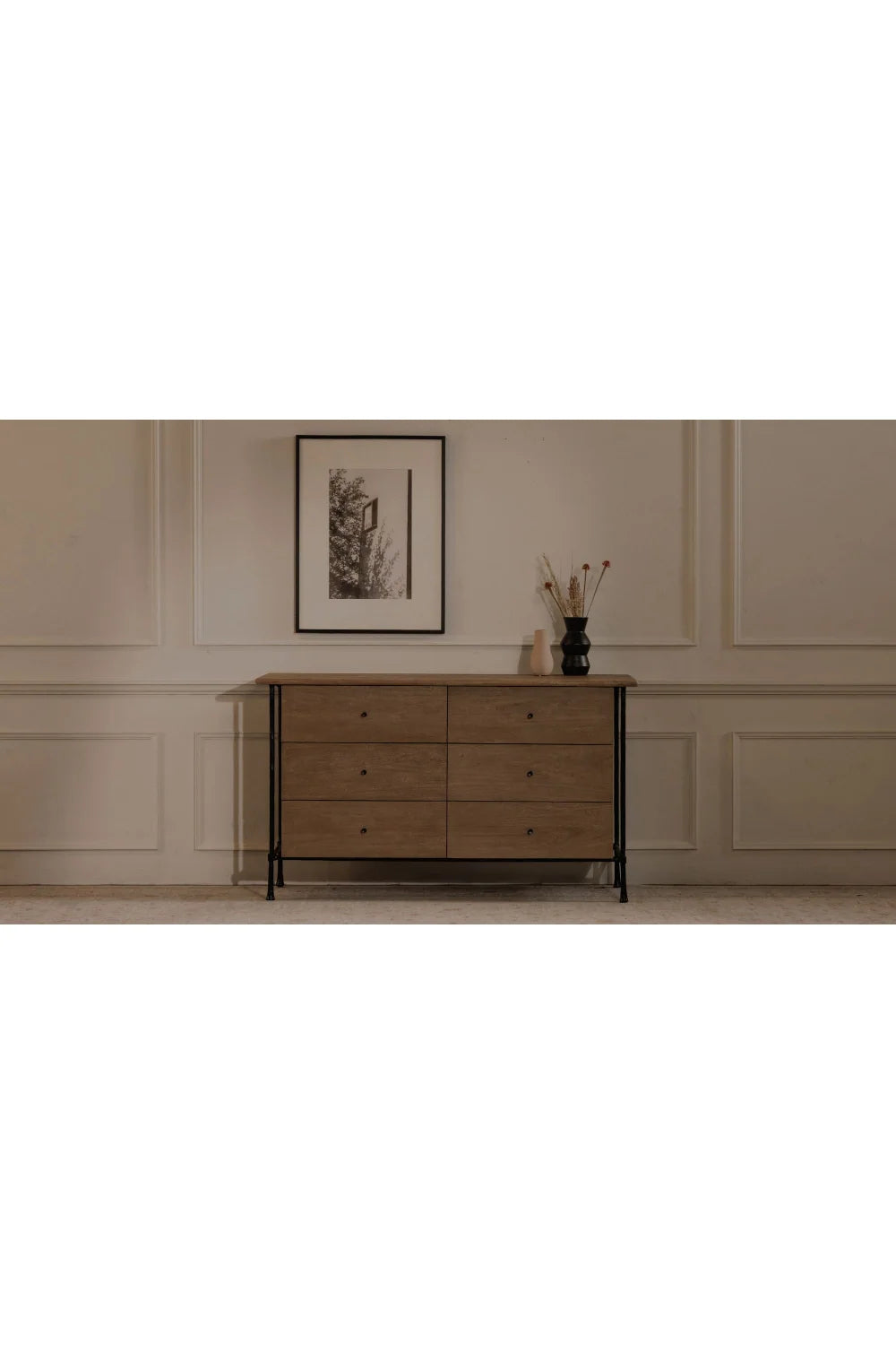 Luxury Modern Brown Acacia Wood 6-Drawer Dresser European Style for Villa