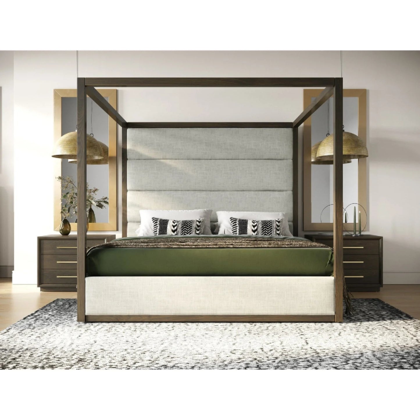 Luxury Modern Brown Oak Canopy Bed European Style for Villa