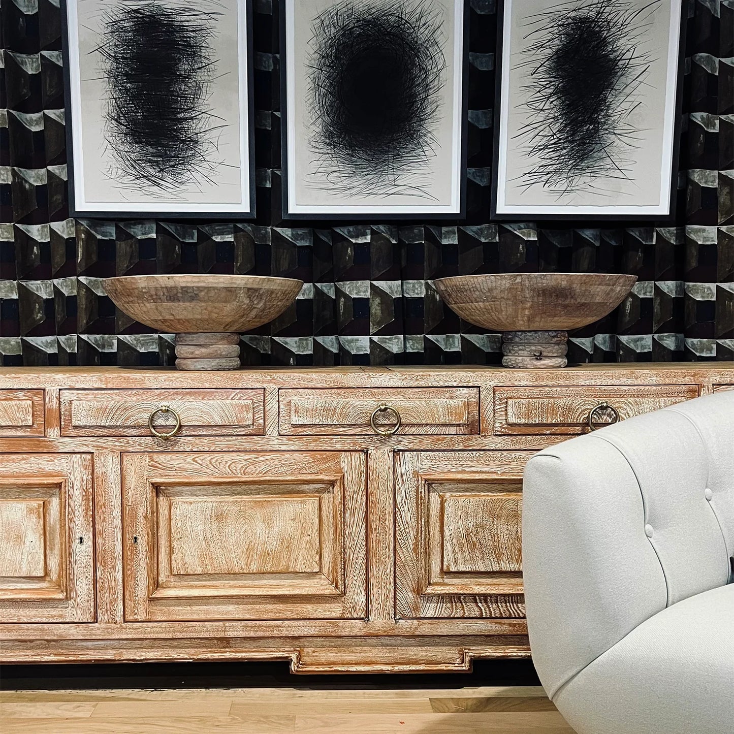 Luxury Modern Cerused Oak Sideboard European Style for Villa