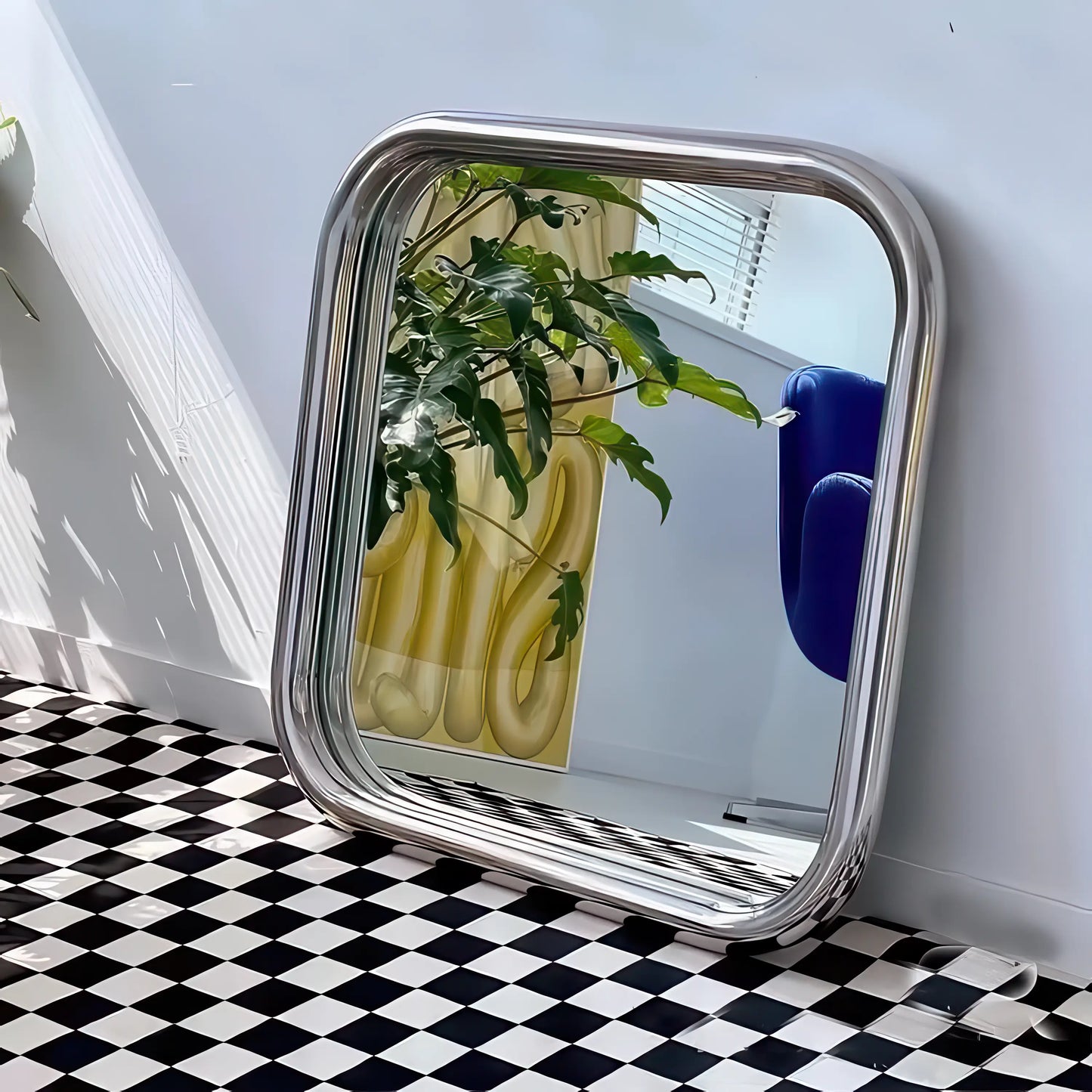 Luxury Modern Chrome Bold Square Mirror European Style for Villa
