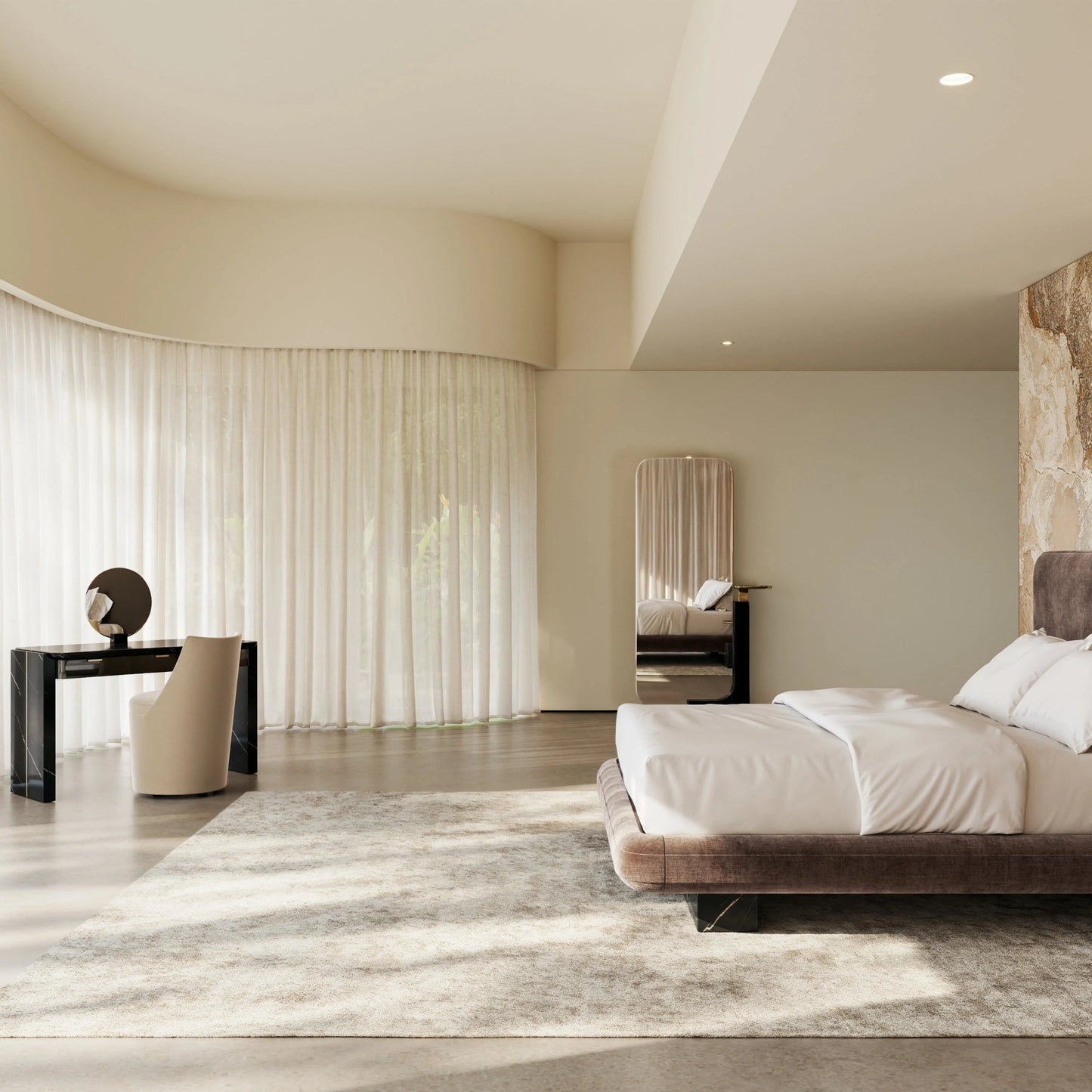 Luxury Modern Dark Taupe Velvet Bed European Style for Villa
