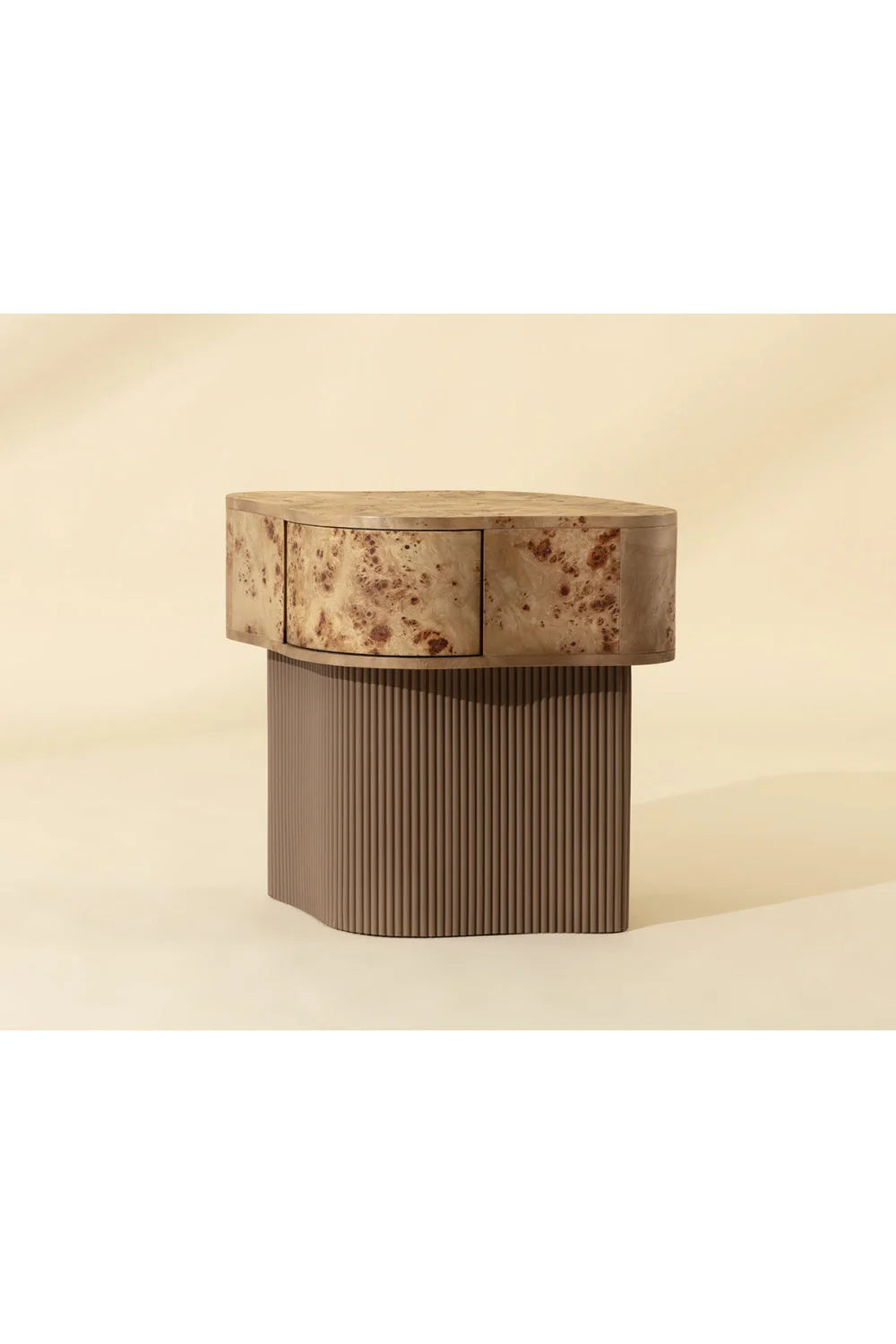 Luxury Modern Fern Burl Veneer Nightstand European Style for Villa
