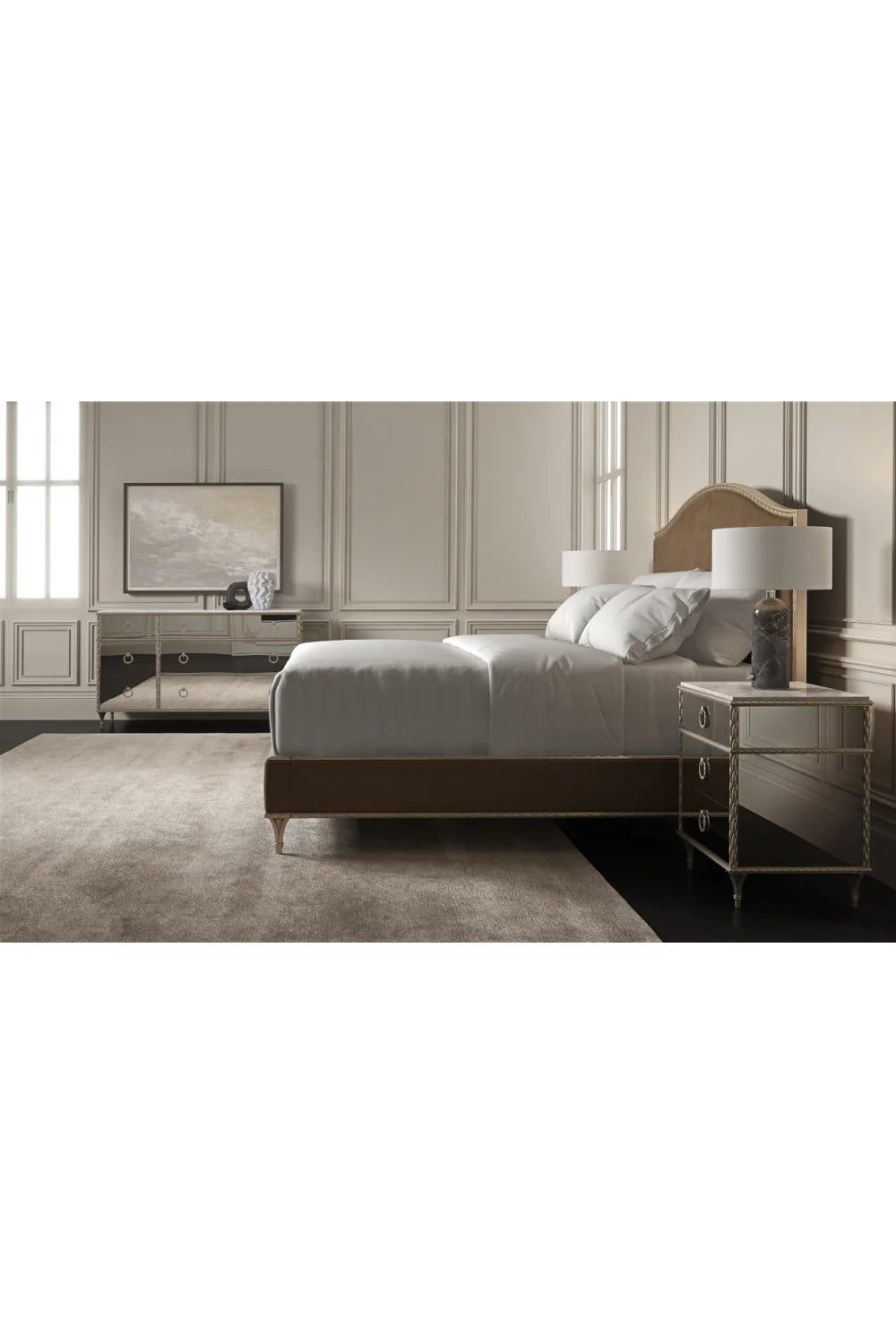 Luxury Modern Fontainebleau Mirrored Nightstand European Style for Villa
