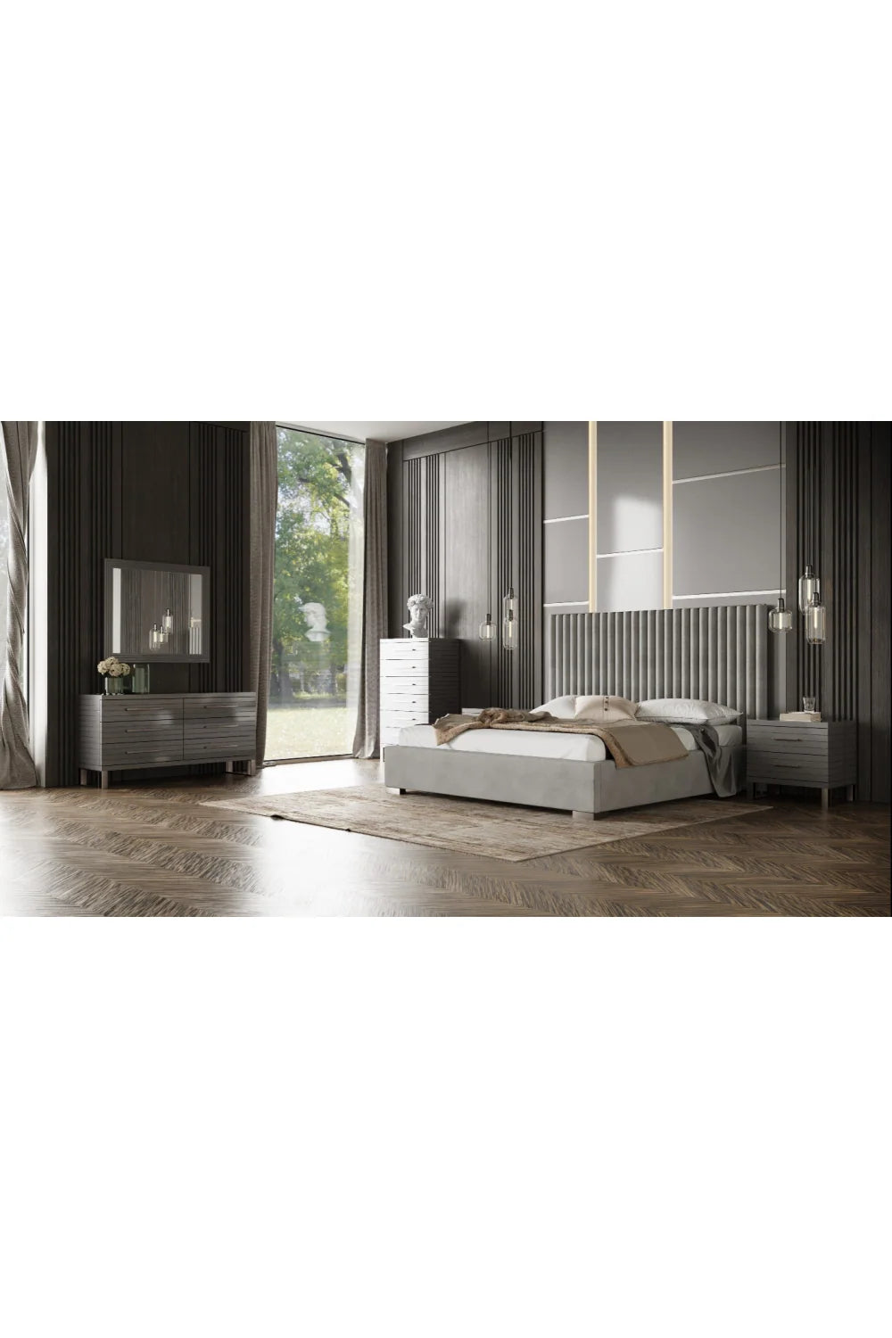 Luxury Modern Gray Slatted 6-Drawer Chest European Style for Villa