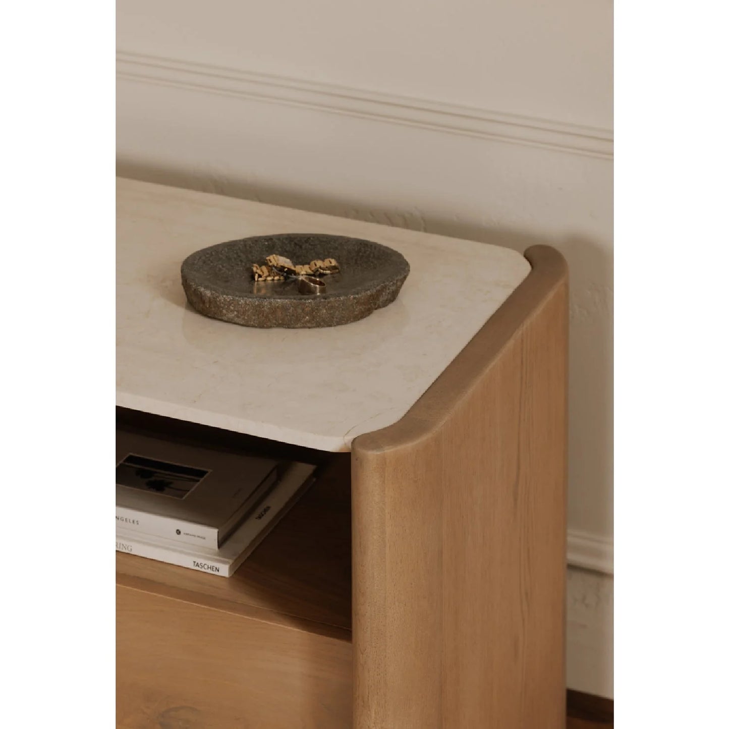 Luxury Modern Lane Marble Top Oak Nightstand European Style for Villa
