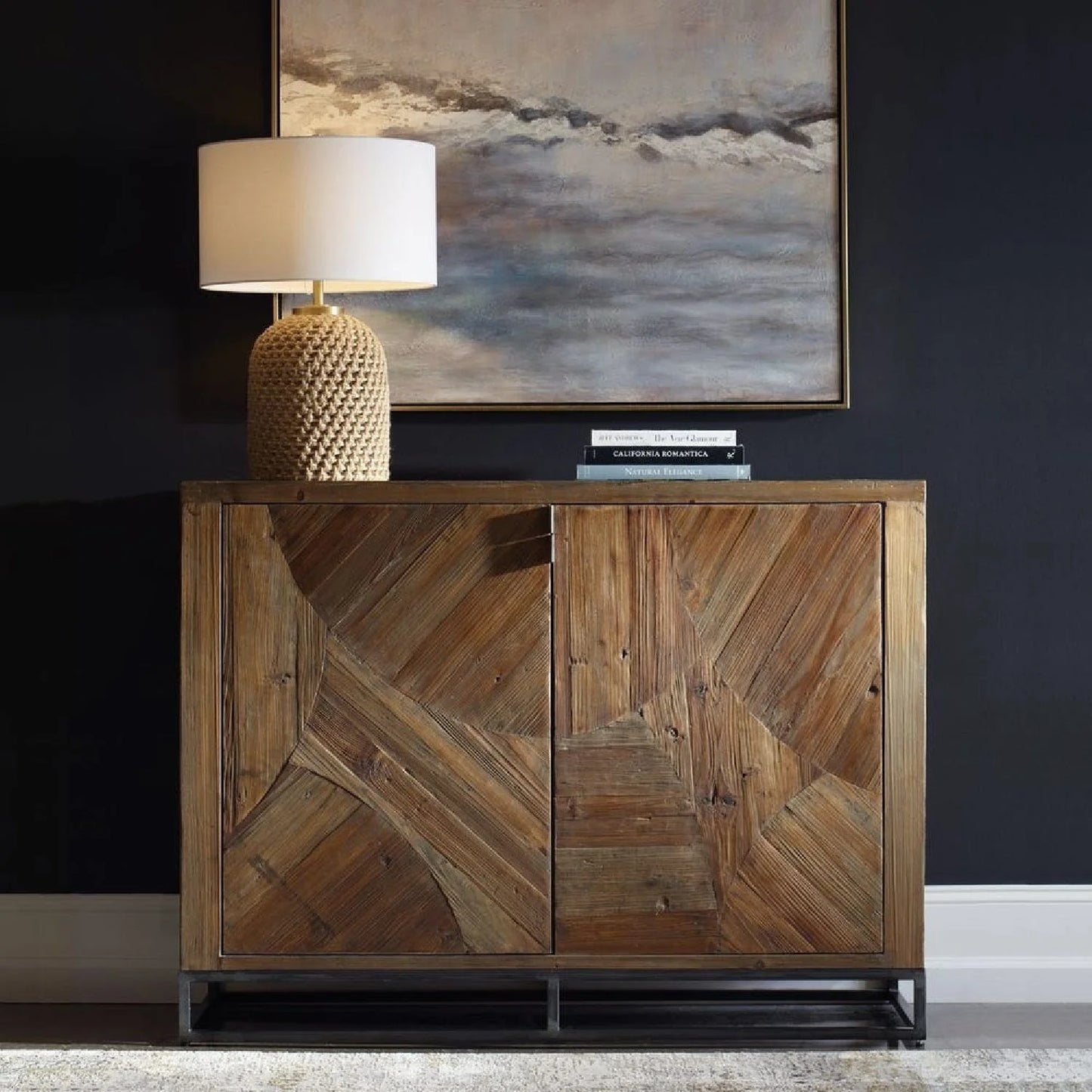 Luxury Modern Marquetry Wood 2-Door Cabinet European Style for Villa