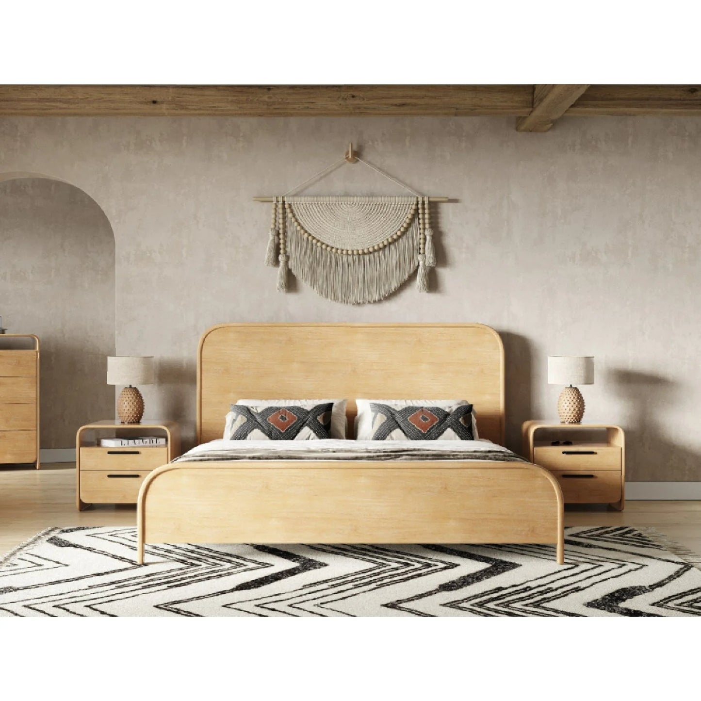 Luxury Modern Natural Acacia Wood Bed European Style for Villa