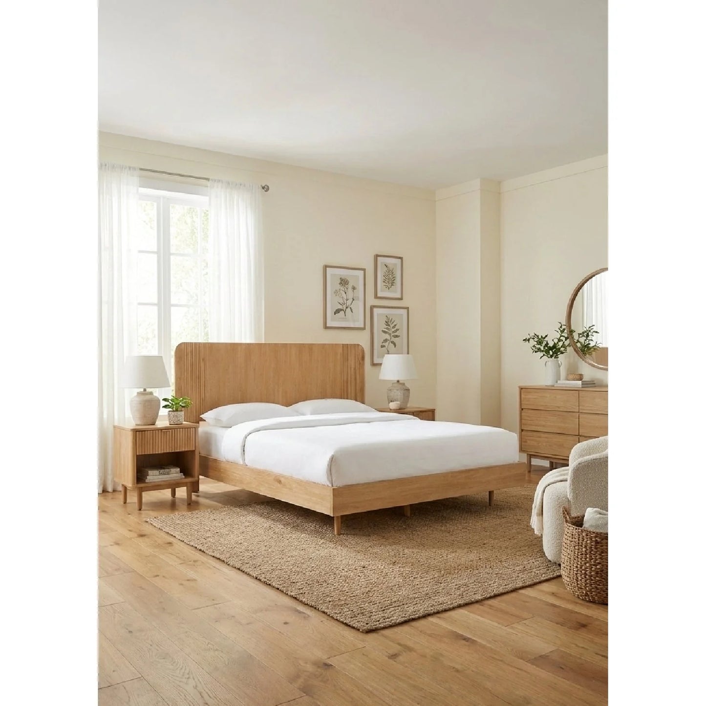 Luxury Modern Natural Acacia Wood Queen Bed European Style for Villa