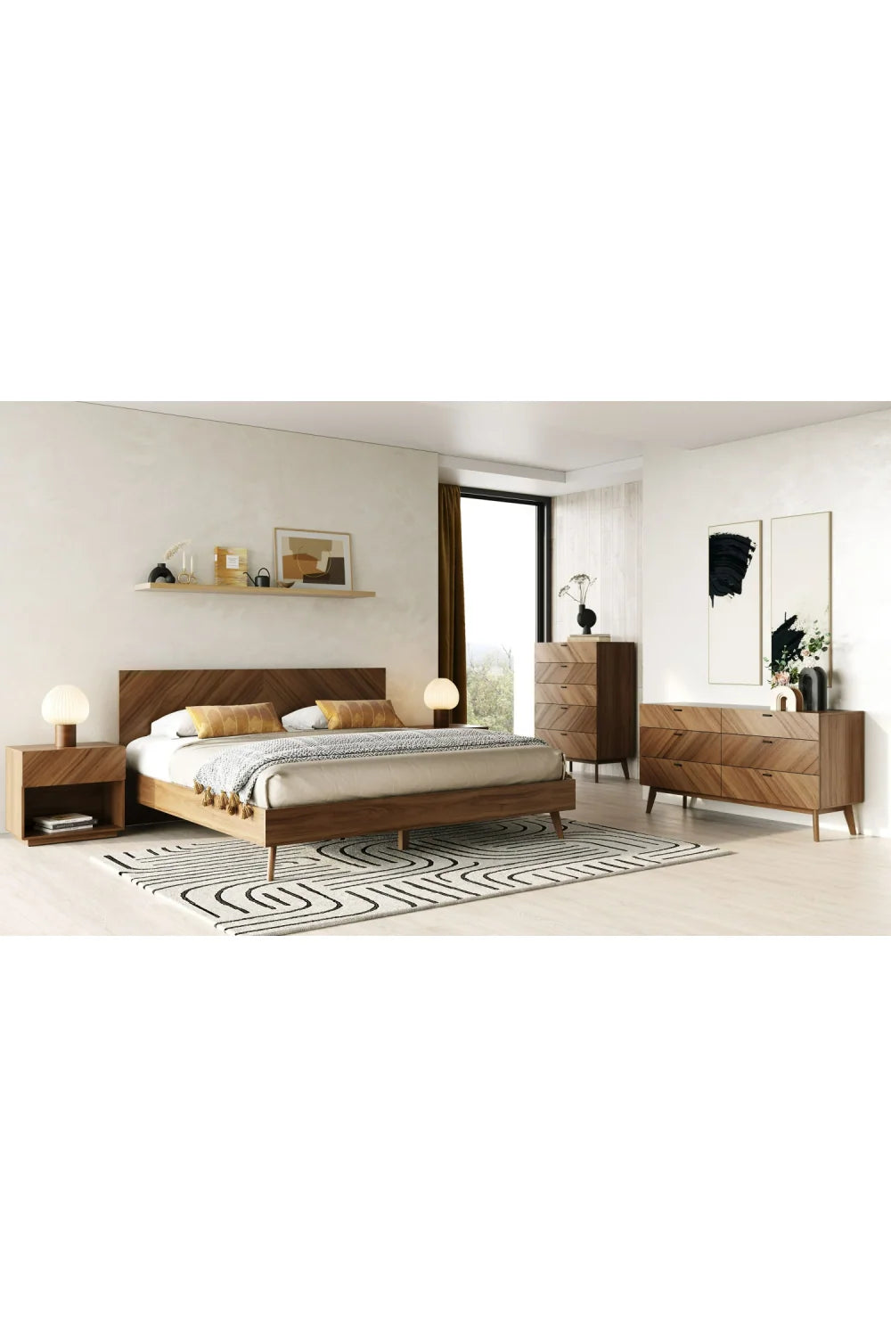 Luxury Modern Nova Walnut Veneer Nightstand European Style for Villa