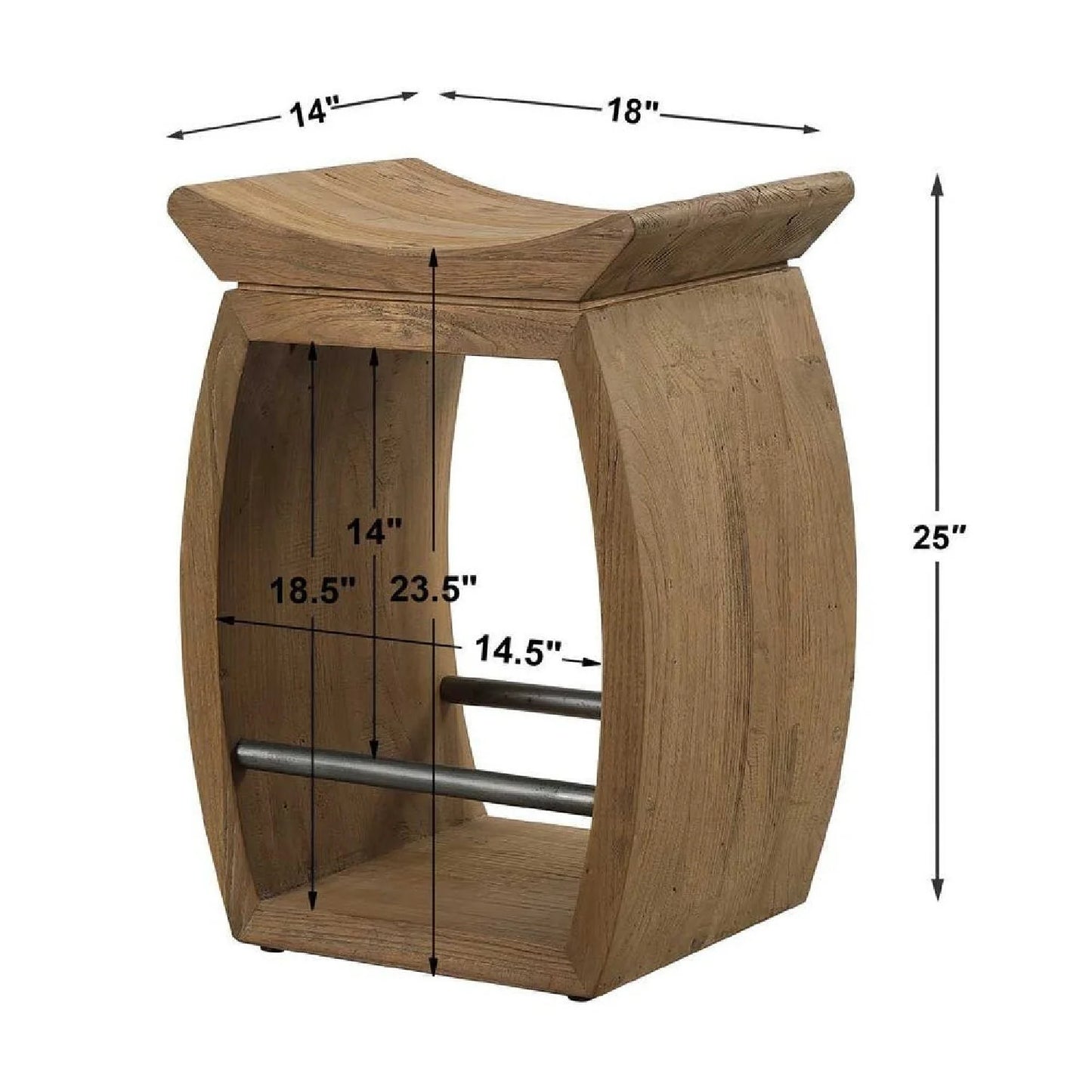 Luxury Modern Reclaimed Elm Wood Counter Stool European Style for Villa