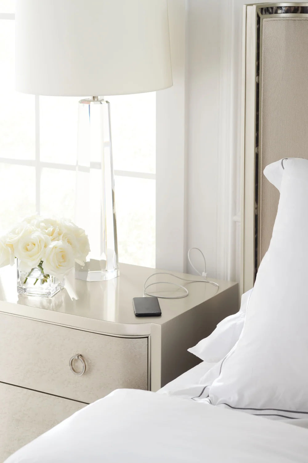 Luxury Modern Soft Metallic 2-Drawer Nightstand European Style for Villa