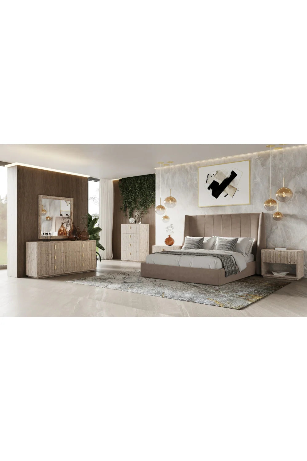 Luxury Modern Taupe Microfiber Bed European Style for Villa