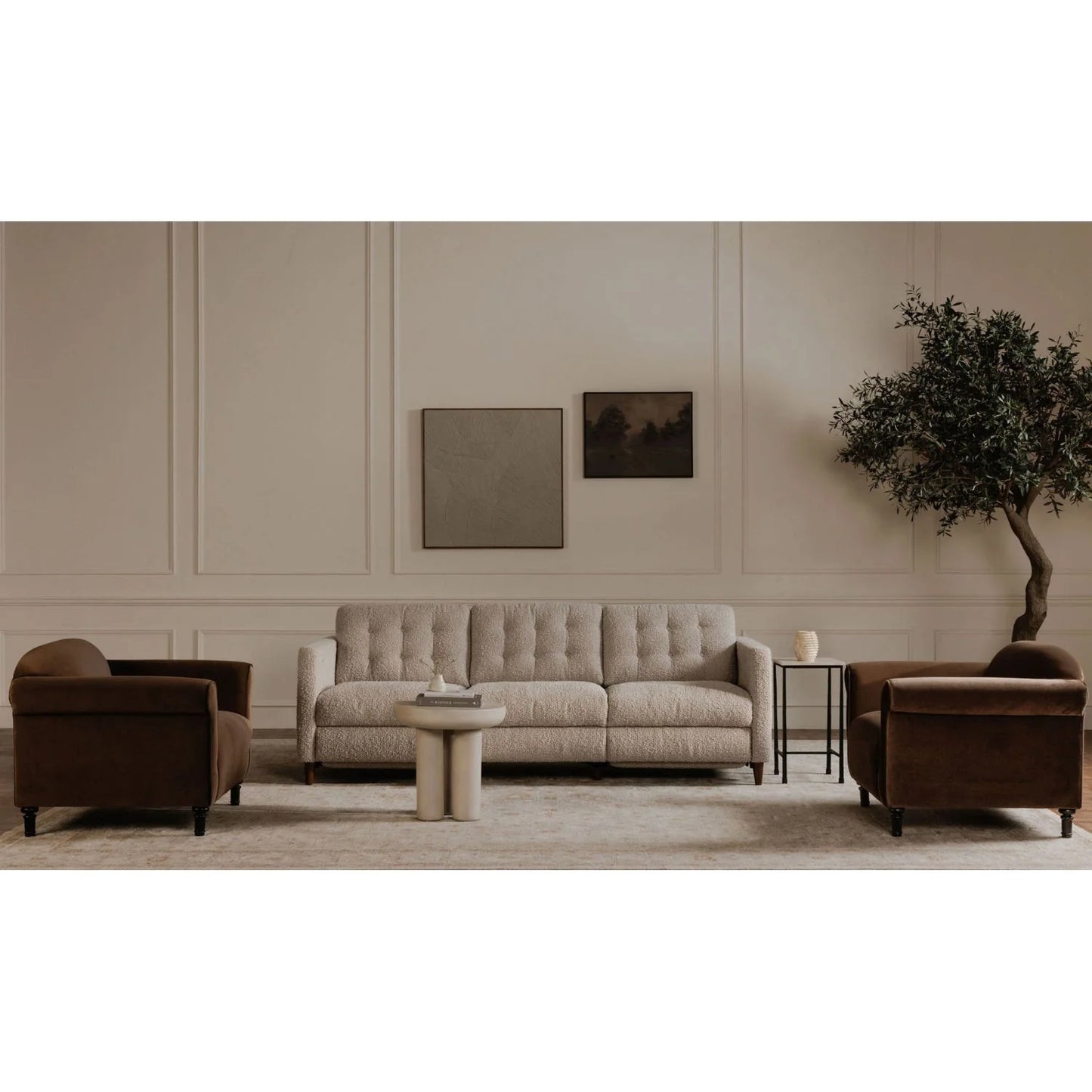 Luxury Mohair Inspired Rolled-Arm Accent Chair Modern Italian Style for Villa