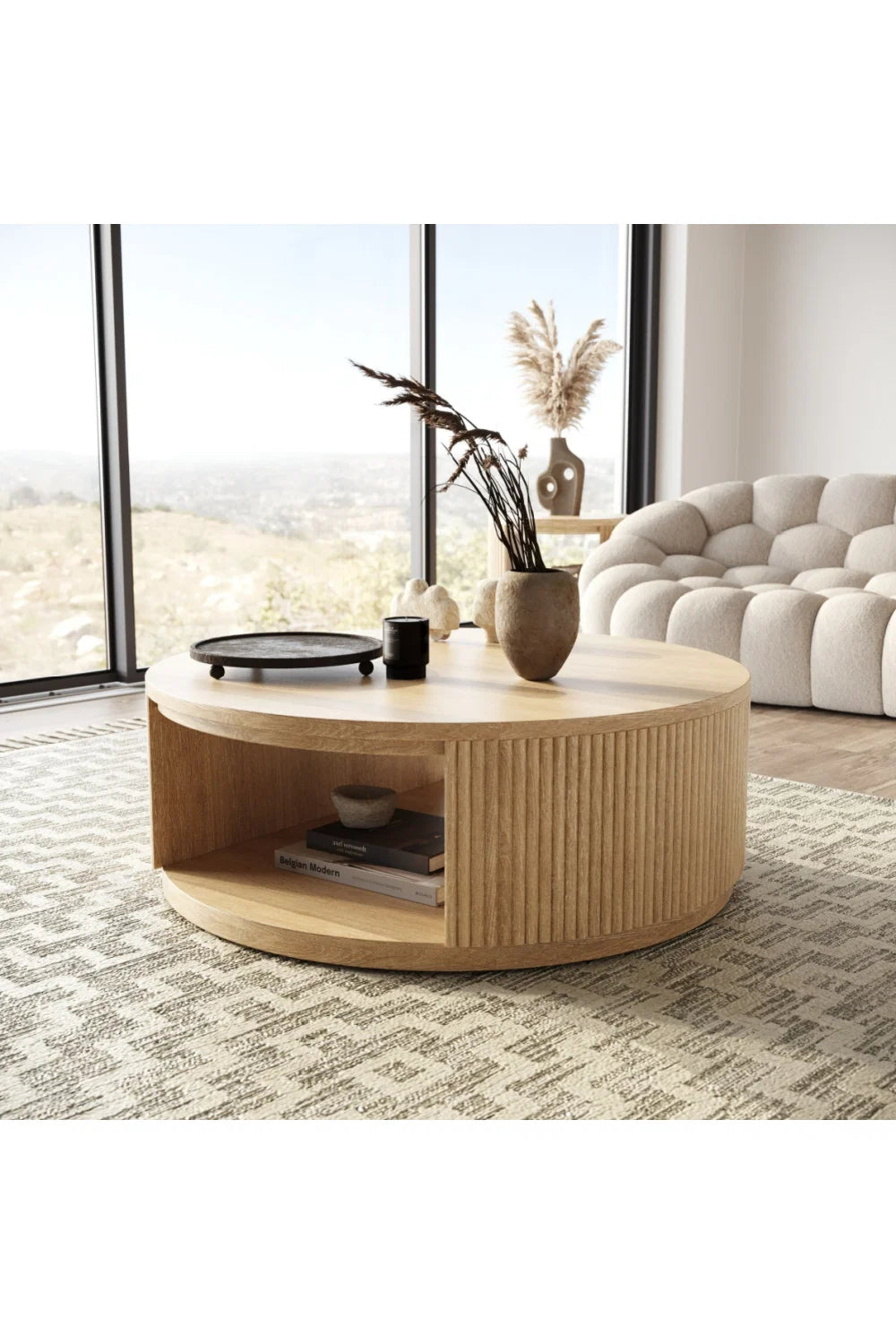 Luxury Natural Acacia Round Coffee Table Modern Italian Style for Villa