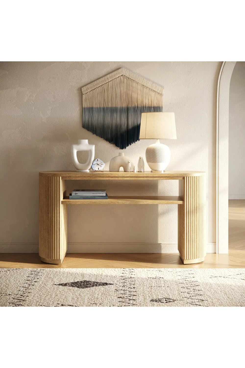 Luxury Natural Acacia Wood Console Table Modern Italian Style for Villa